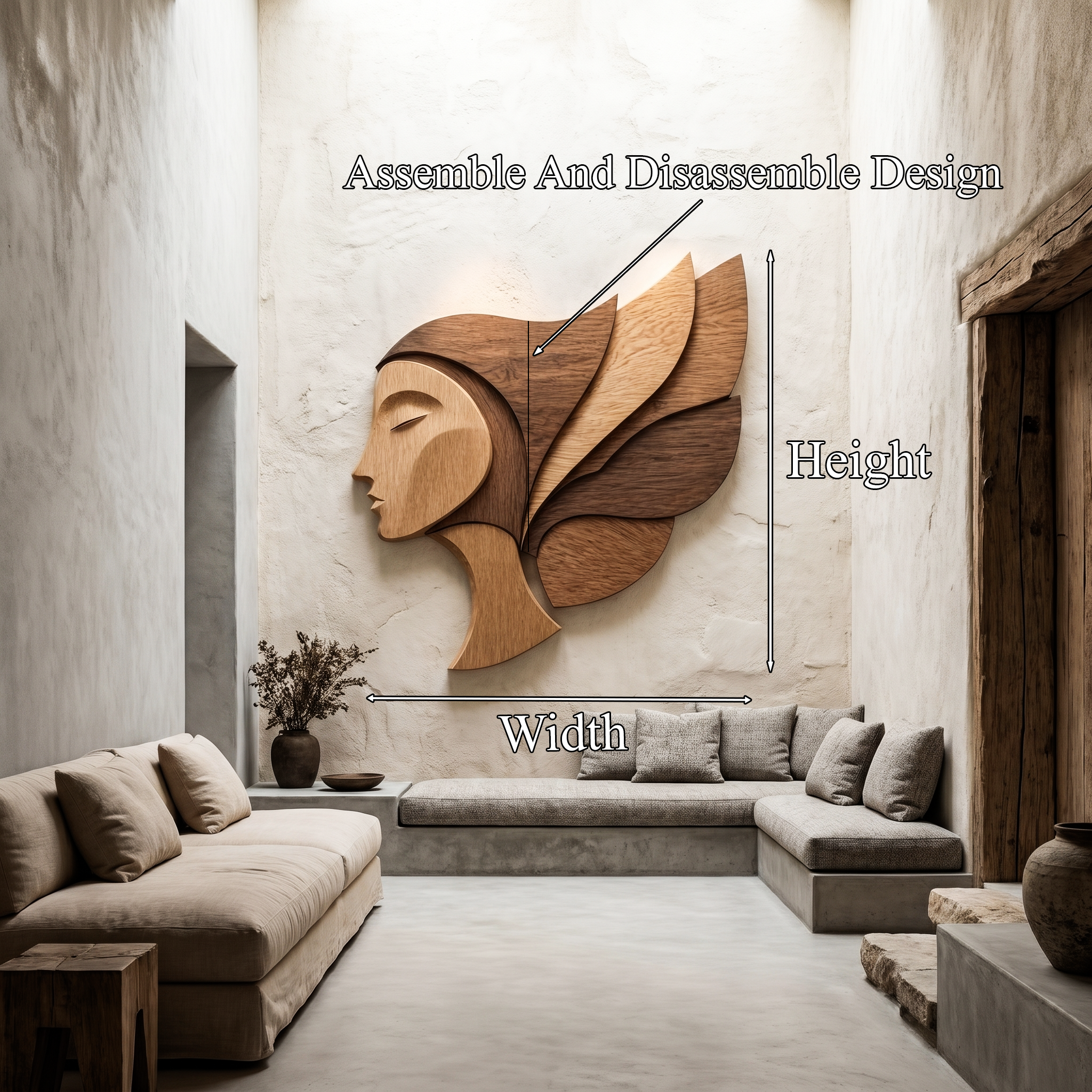 Unique Abstract Woman Face Wooden Wall Decor For Living Room SINLHAWD072