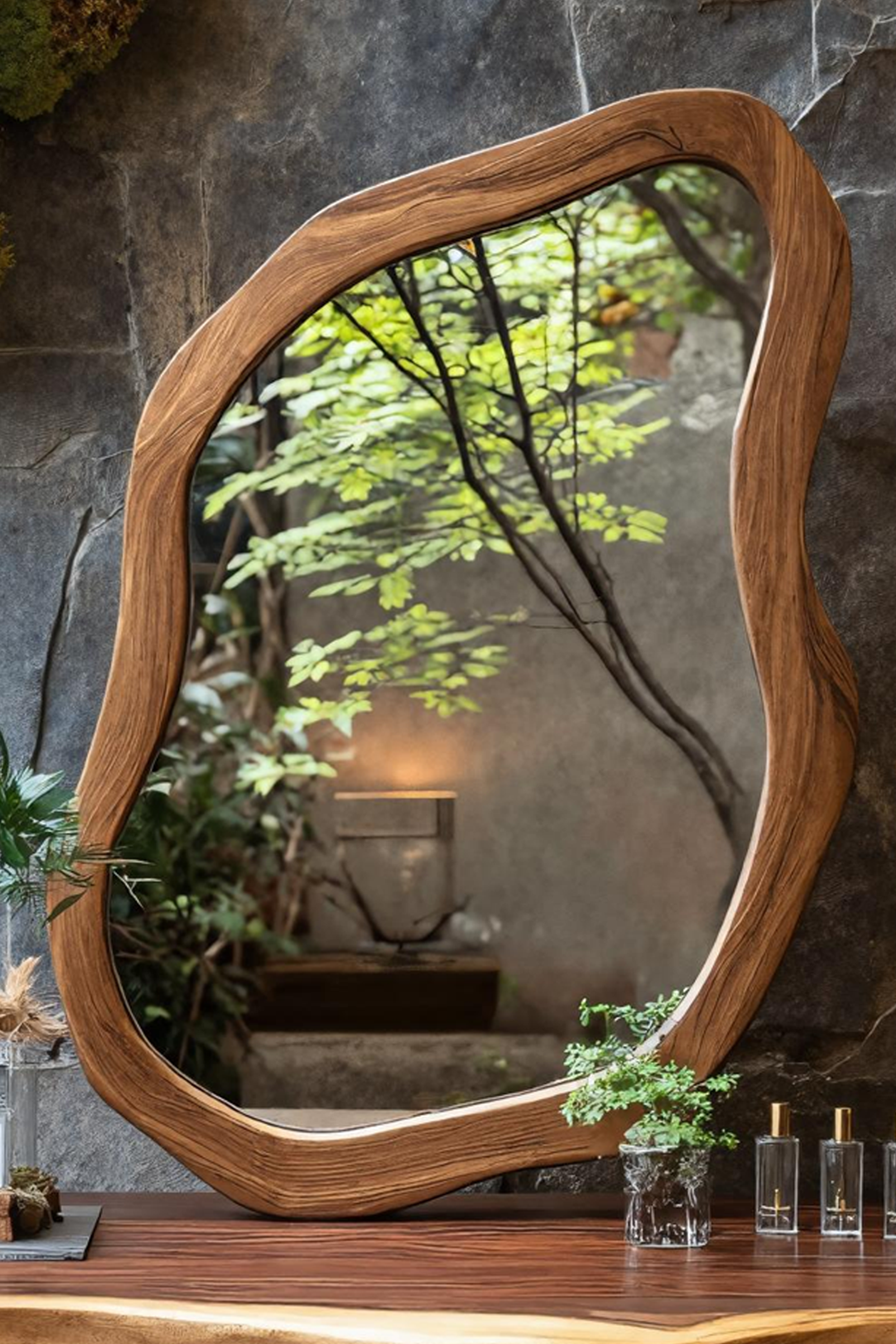 Irregular Wooden Mirror For Boho Bathroom Furniture SILDTTRMI036