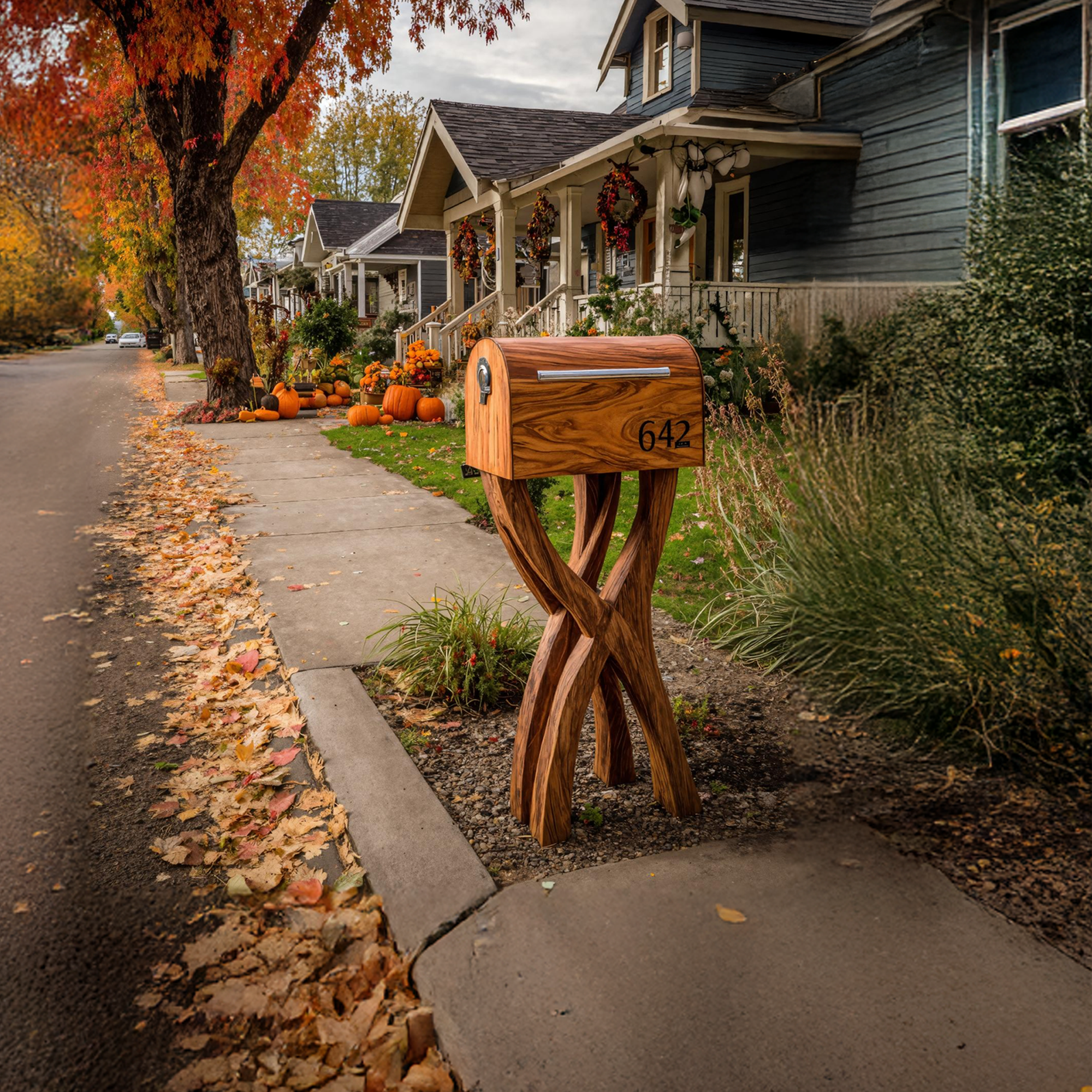 Mid Century Solid Wood Sculpture Mailbox For Outdoor Yard Accent SILDTTRMB009