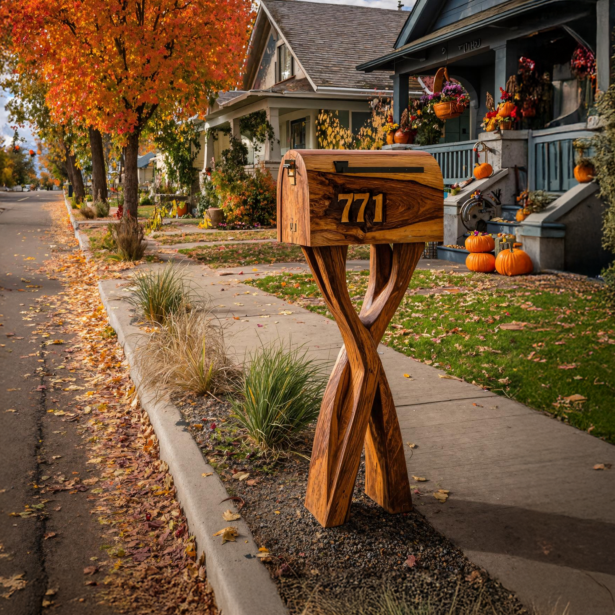 Mid Century Wooden Sculpture Mailbox For Garden Rustic Decoration SILDTTRMB013