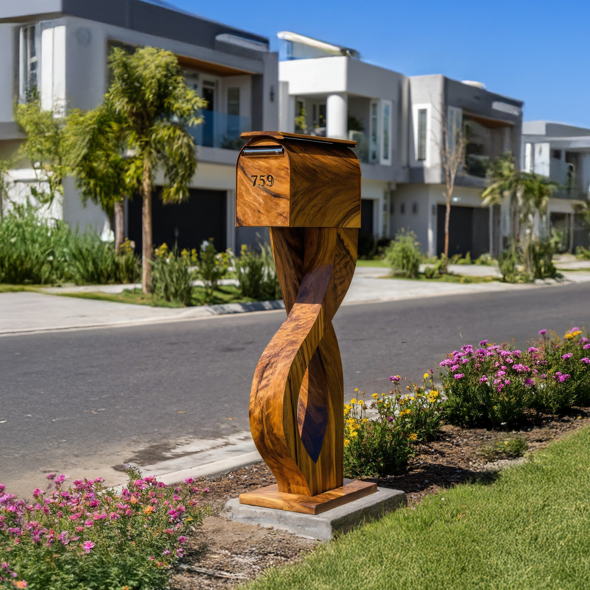 Handcrafted Wooden Sculpture Mailbox For Outdoor Patio Design SILDTTRMB003