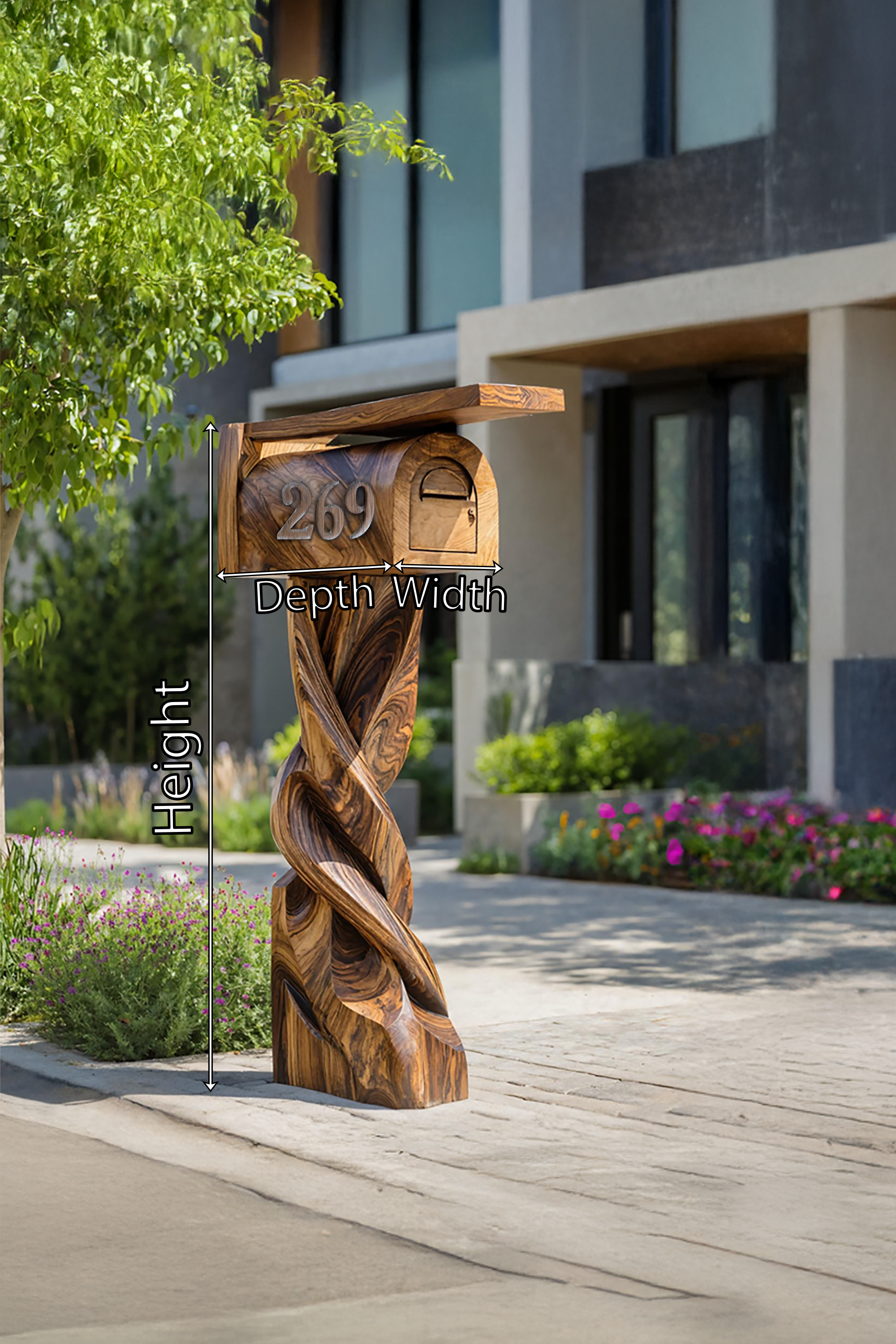 Mid Century Wooden Sculpture Mailbox For Patio Outdoor Decor SILDTTRMB001