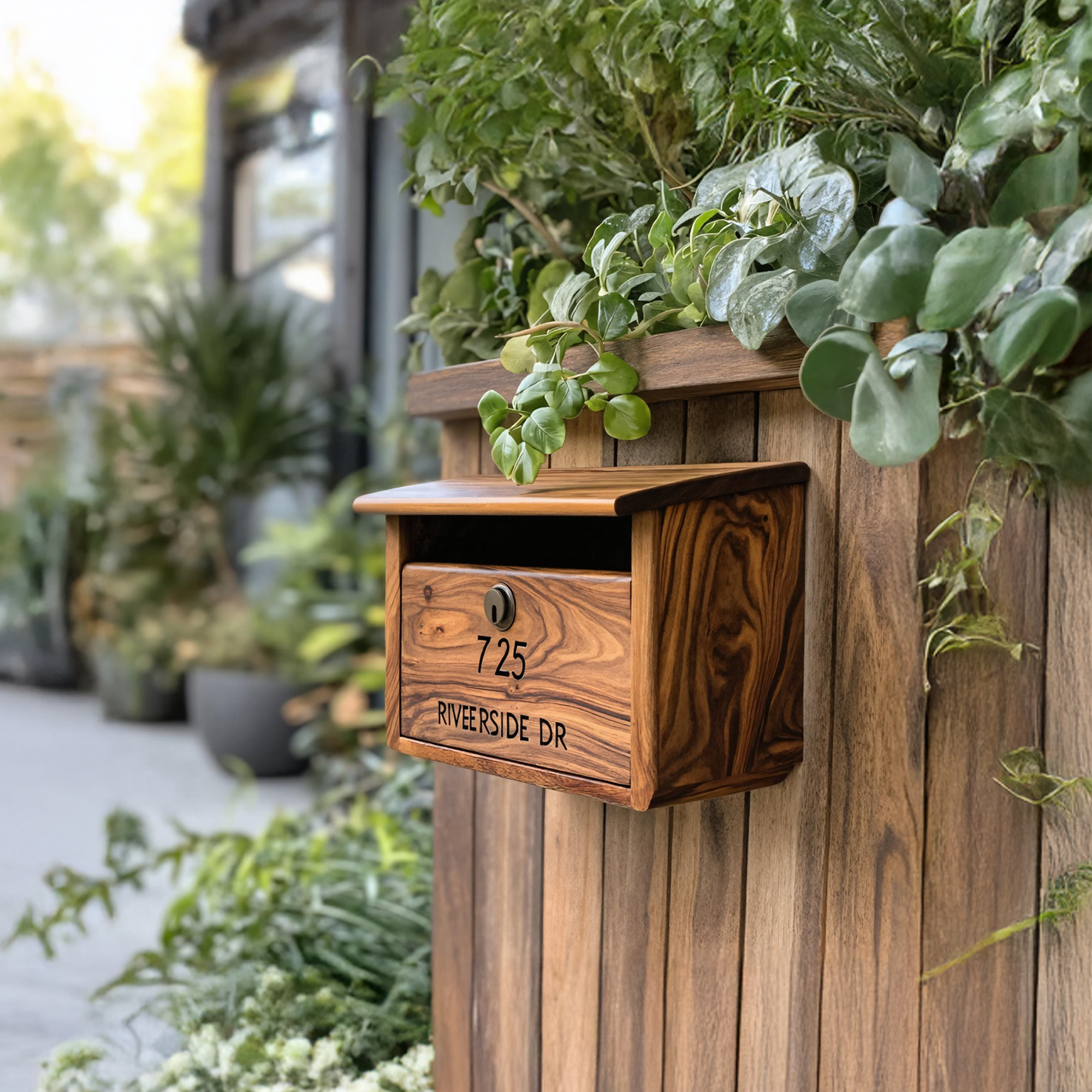 Mid Century Wooden Sculpture Mailbox For Outdoor Patio Furniture SILDTTRMB033