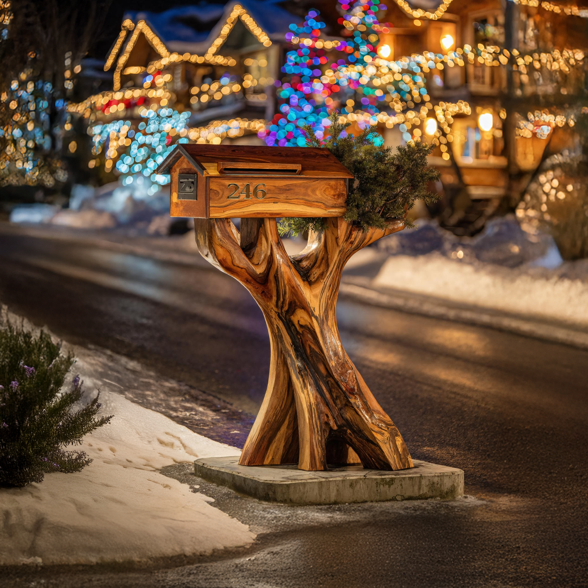 Mid Century Solid Wood Sculpture Mailbox For Patio Outdoor Decor SILDTTRMB017