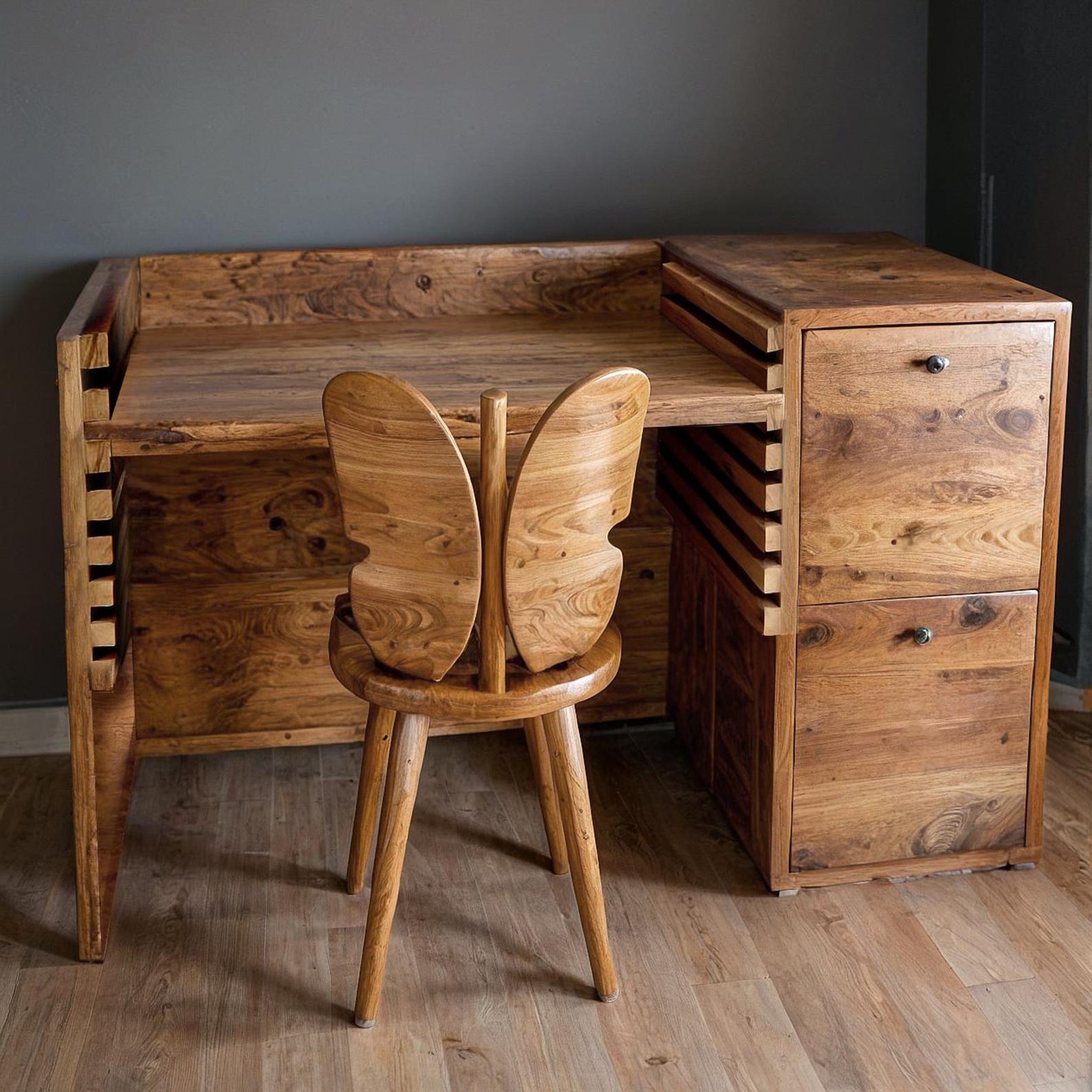 Rustic Adjustable Natural Wood Study Desk For Kids In Playroom Bedroom And Home Office SITHDE005
