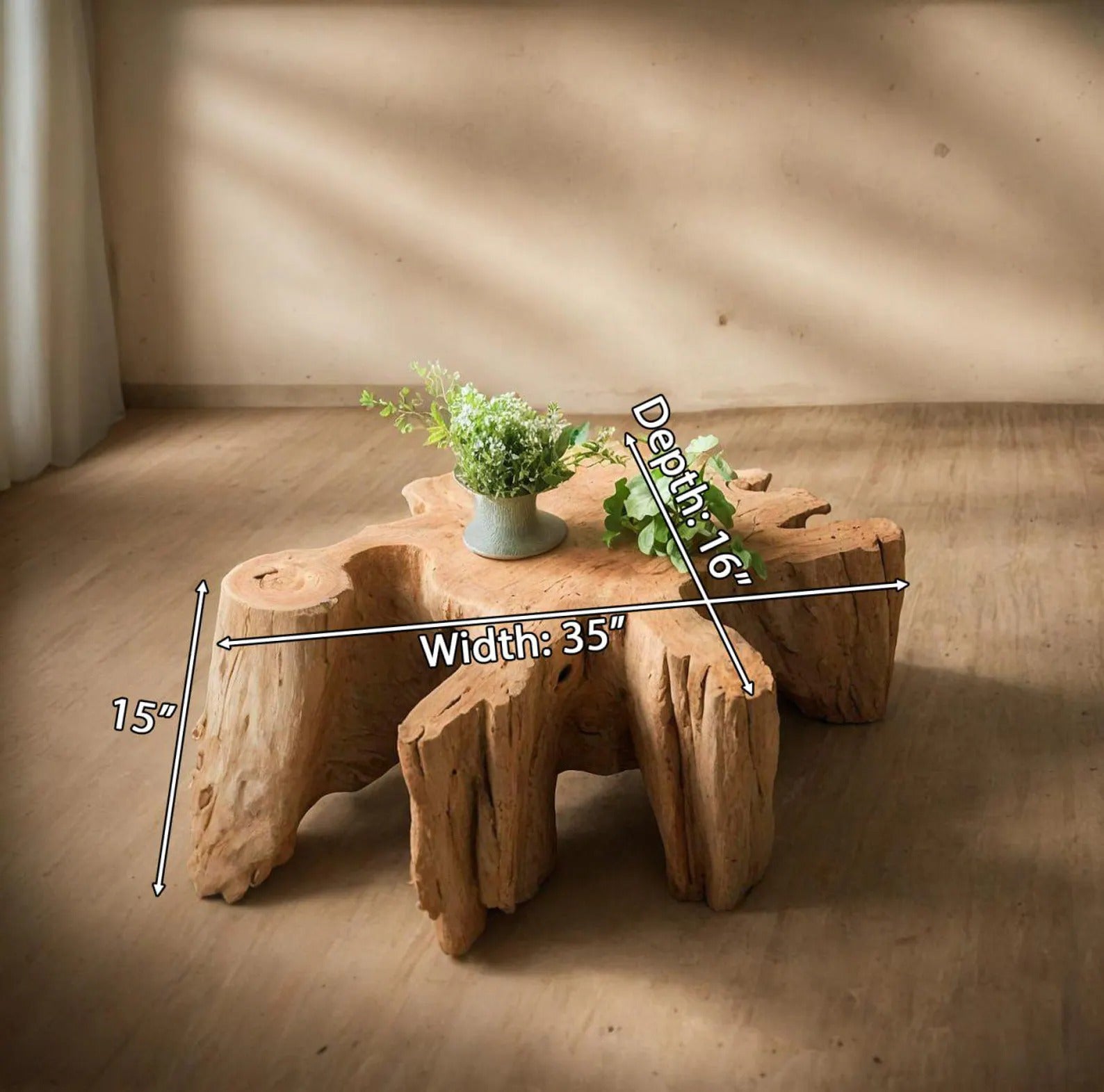 Rustic Coffee Table With Tree Stump Base For Living Room Decor SITHCF002