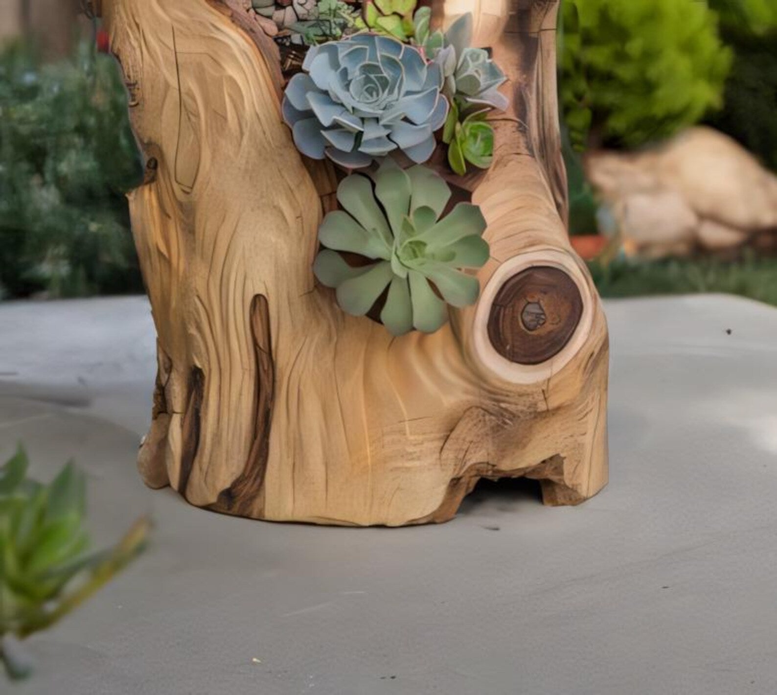 Rustic Natural Wood Planter For Indoor And Outdoor Succulent Display And Tree Trunk Arrangement SITHPT007