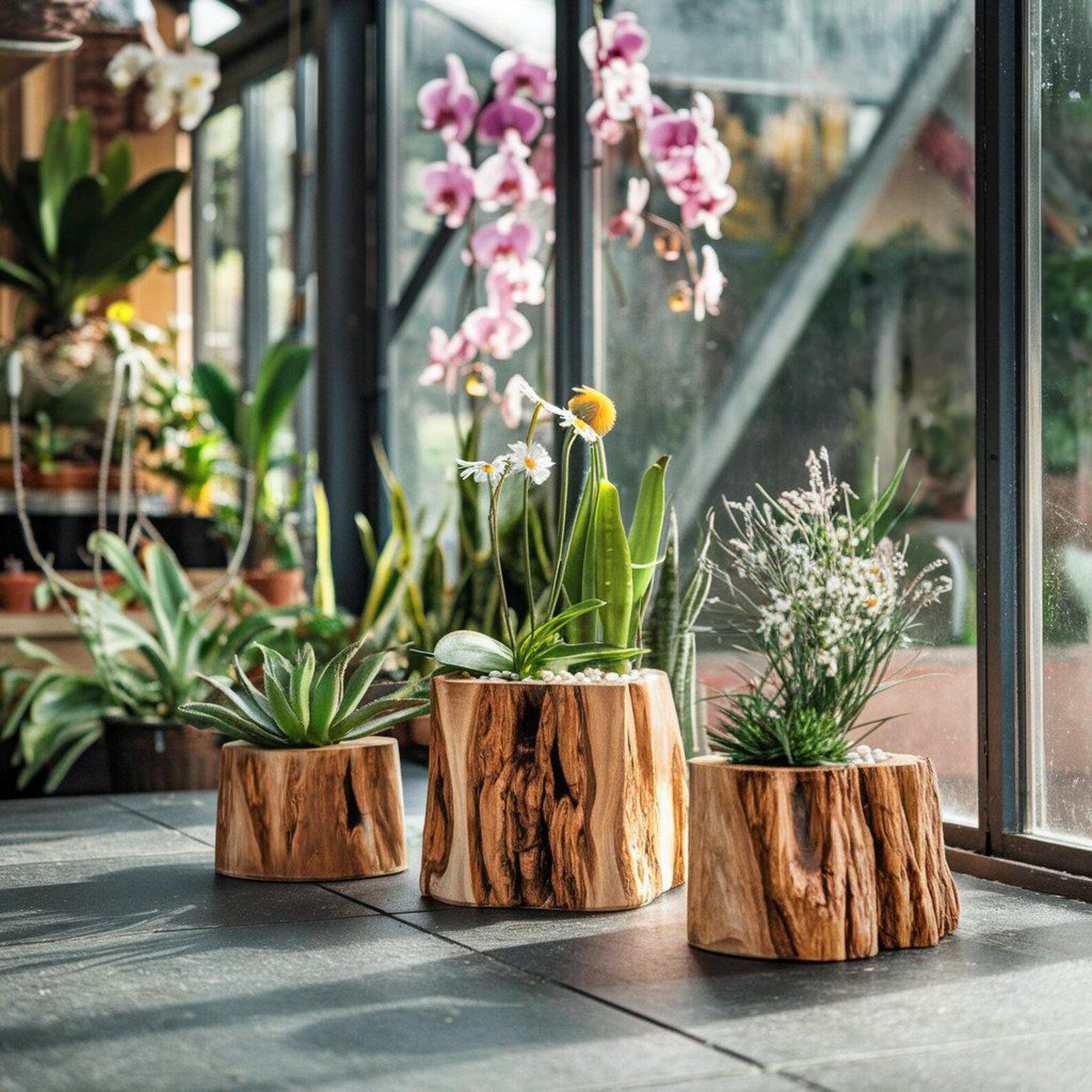 Rustic Wooden Tree Stump Planter Various Sizes For Indoor And Outdoor Plant Display SITHPT002