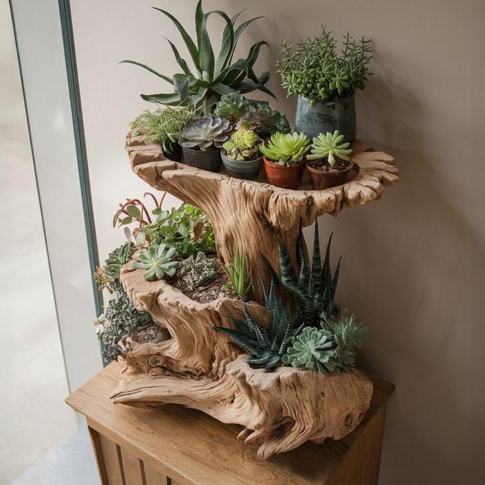 Natural Wooden Multi Tier Plant Stand For Indoor And Outdoor Home Decor SITHPT004