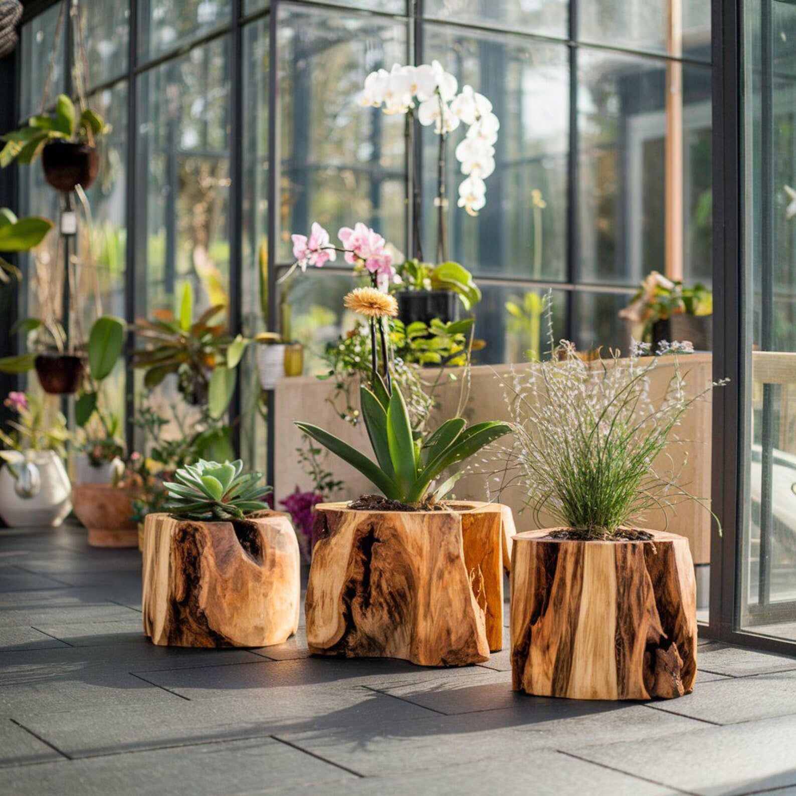 Rustic Wooden Tree Stump Planter Various Sizes For Indoor And Outdoor Plant Display SITHPT002