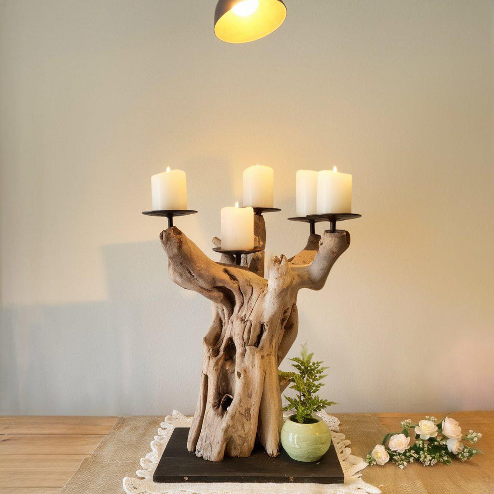 Rustic Driftwood Candle Holder For Living Room Dining Table Bedroom Decorative Centerpiece SITHCDH002