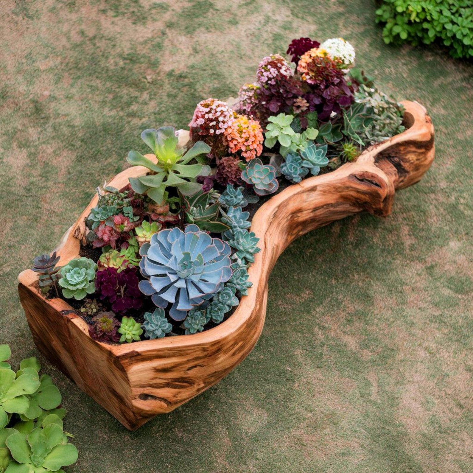 Rustic Interior Style Natural Wood Planter For Succulents Flowers And Garden Spaces SITHPT006