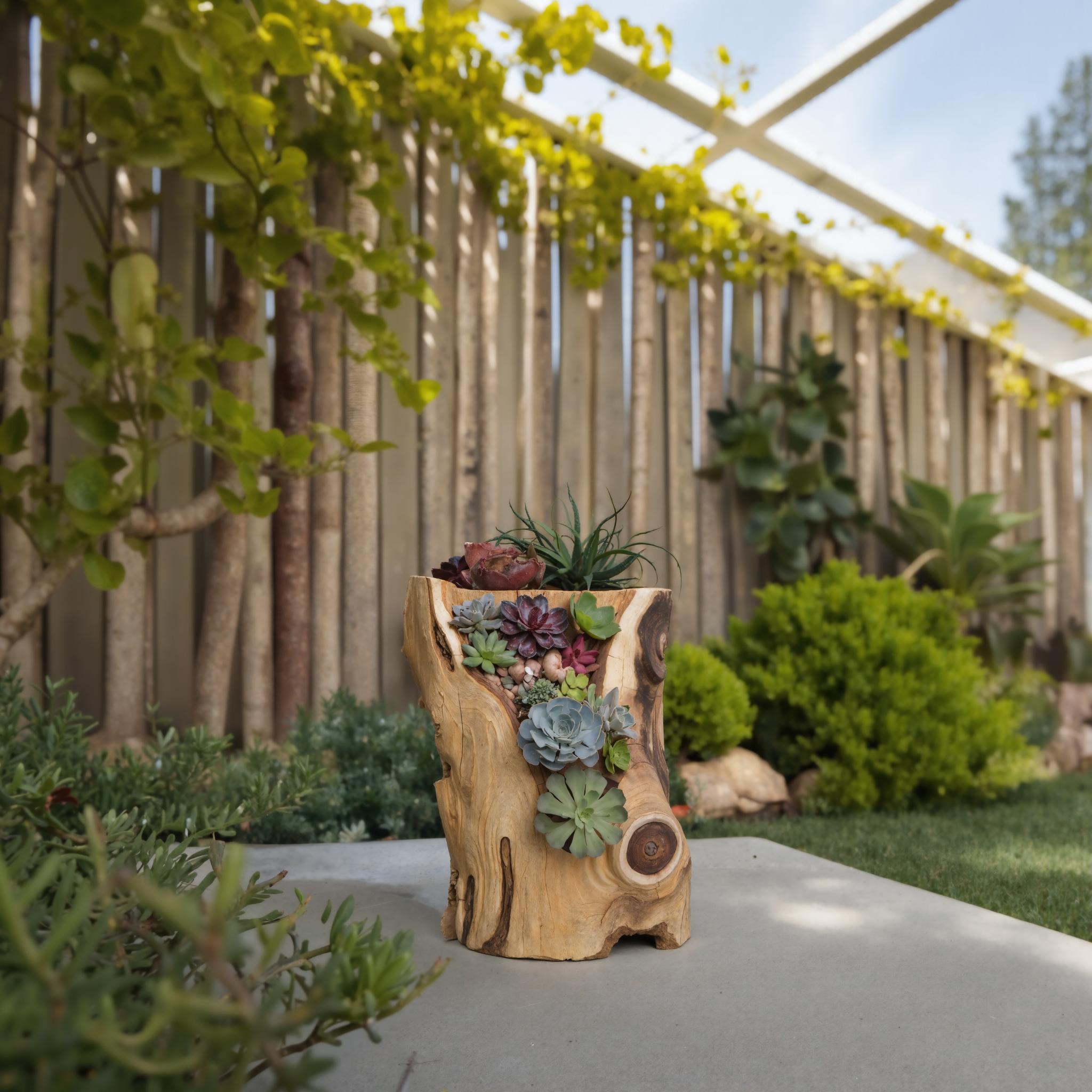 Rustic Natural Wood Planter For Indoor And Outdoor Succulent Display And Tree Trunk Arrangement SITHPT007