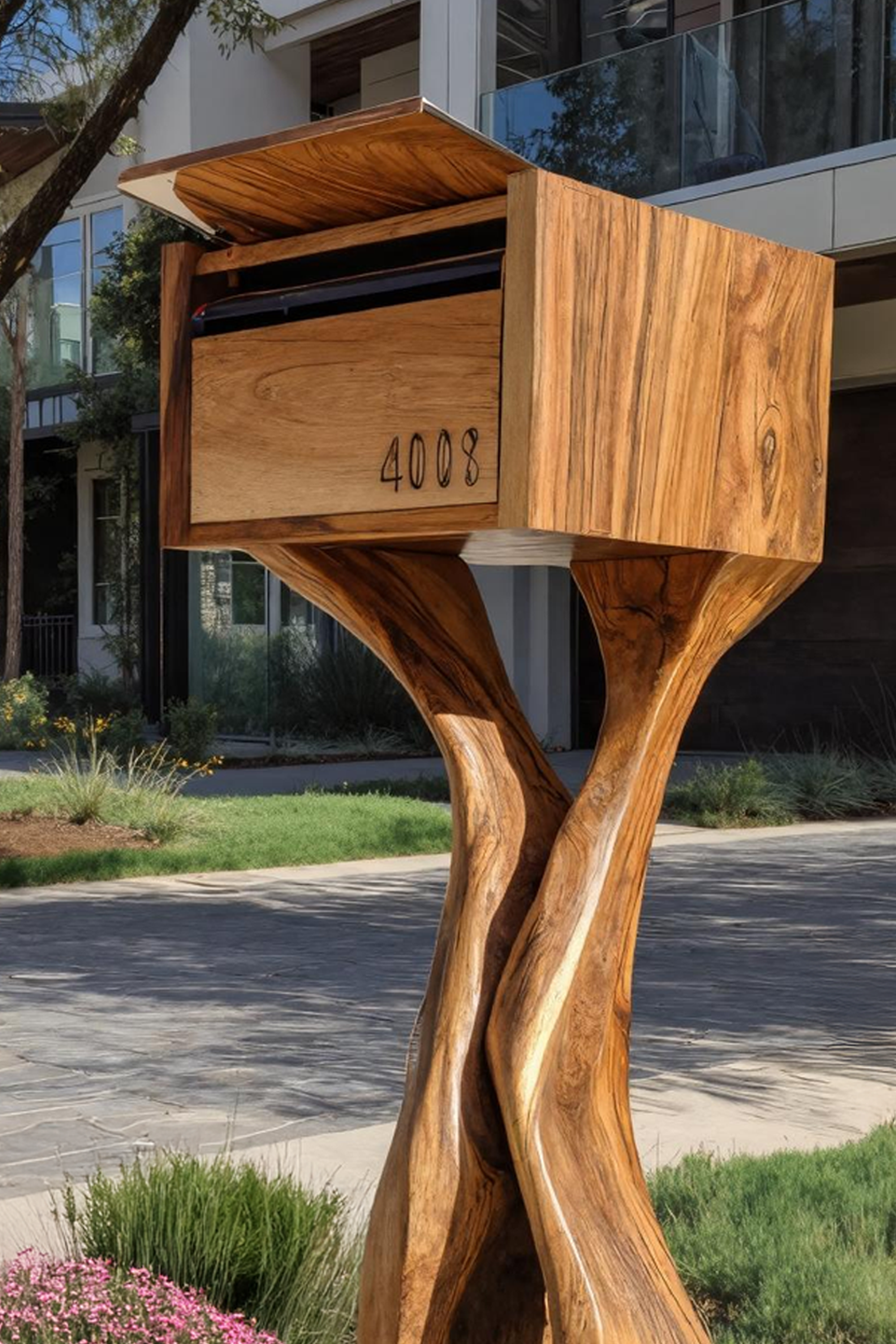 Mid Century Wooden Sculpture Mailbox For Outdoor Furniture Accent SILDTTRMB005