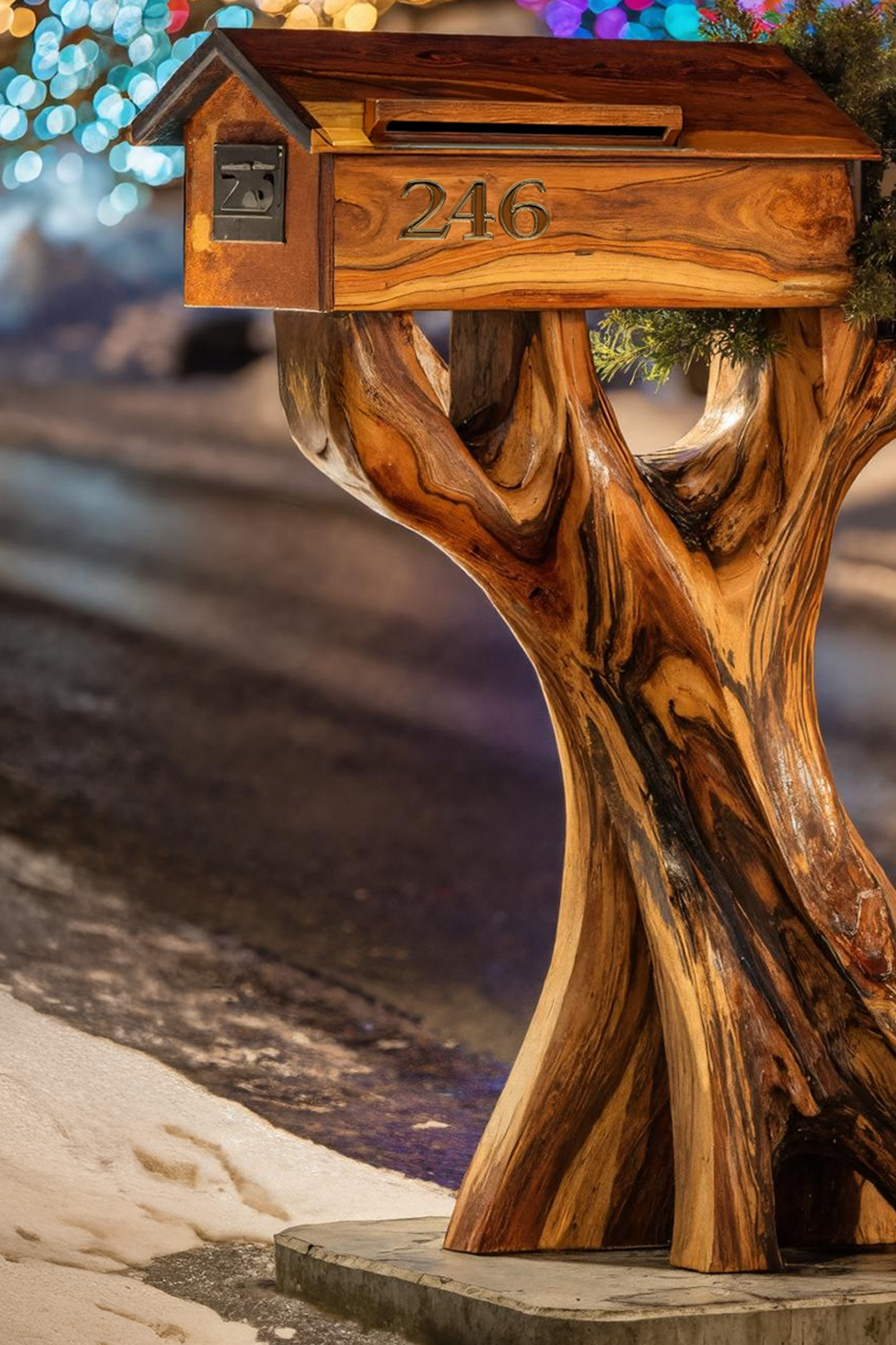 Mid Century Solid Wood Sculpture Mailbox For Patio Outdoor Decor SILDTTRMB017