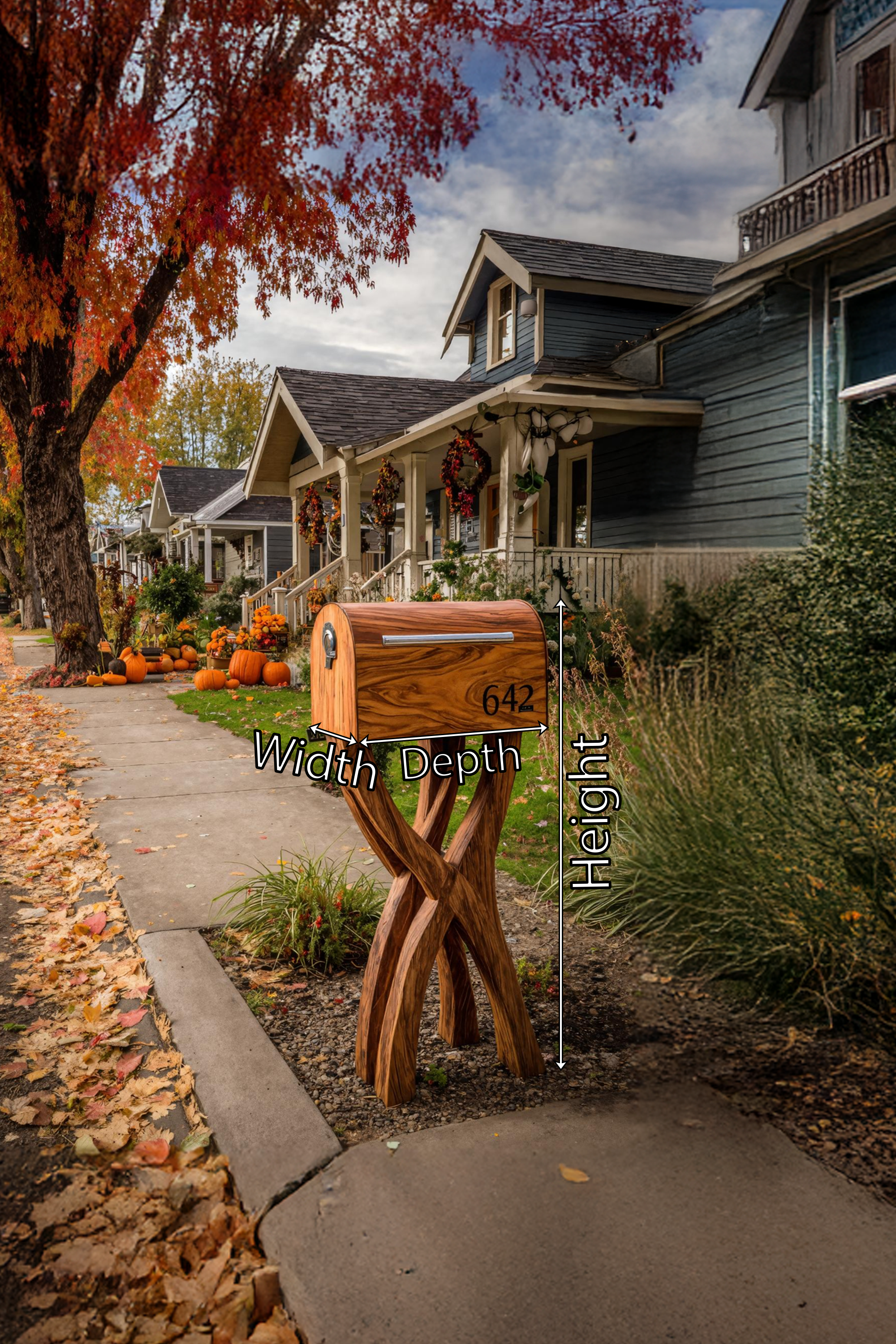 Mid Century Solid Wood Sculpture Mailbox For Outdoor Yard Accent SILDTTRMB009
