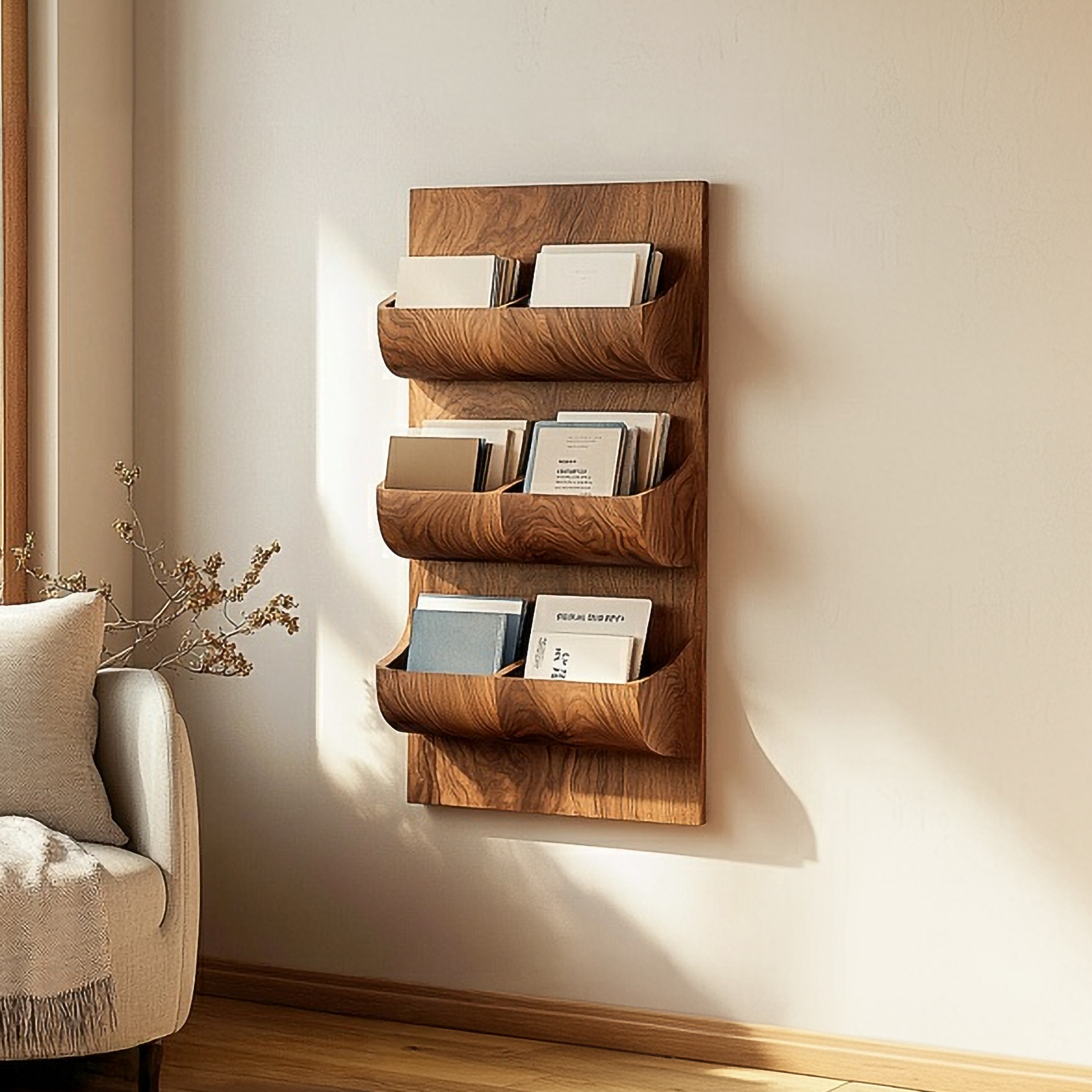 Sculptural Wall Mounted Mail Organizer Entryway Interior Vertical Storage SINLSAFL370