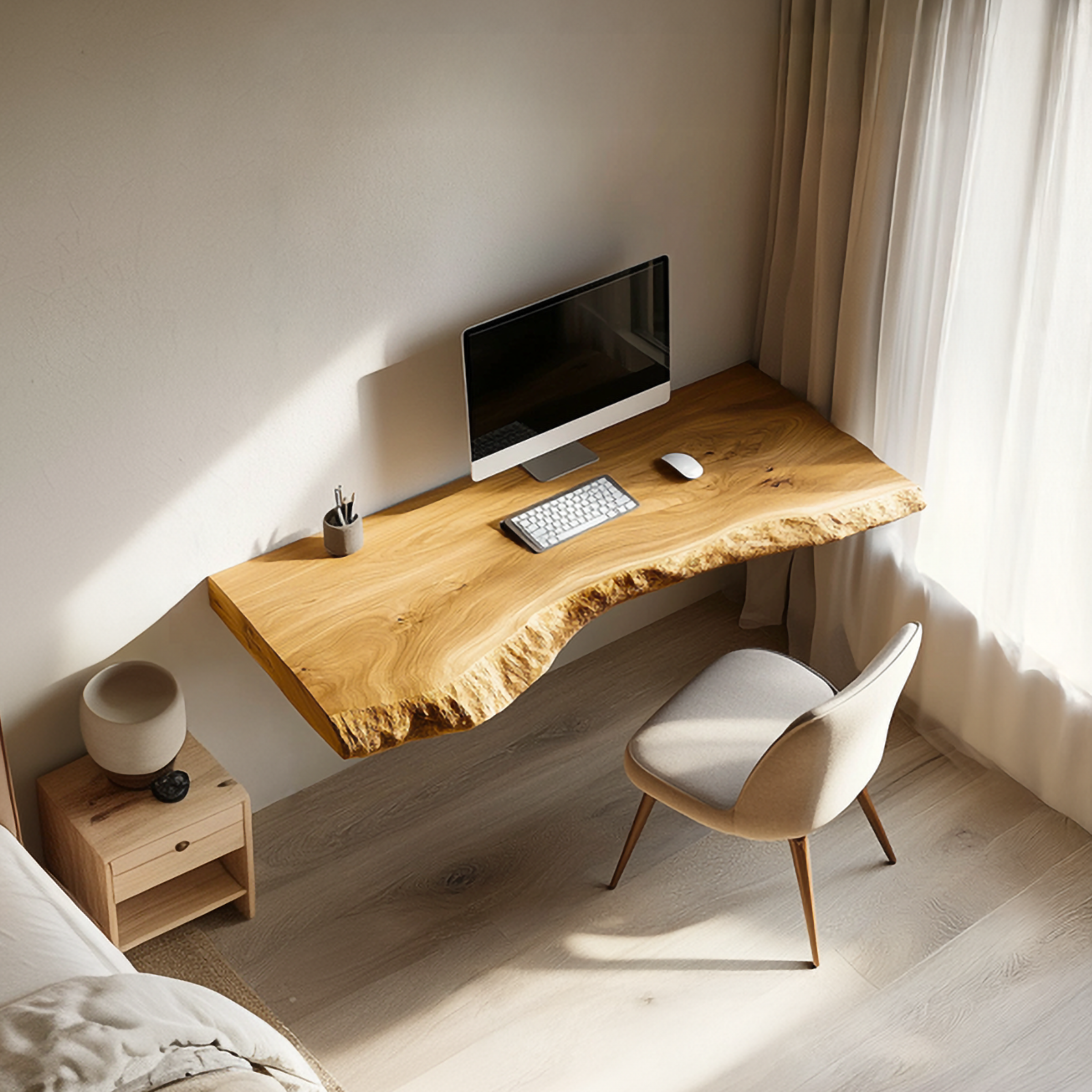 Rustic Minimal Wall Mounted Writing Desk Solid Wood Study Room Interior Space Saving SINLSAFL432