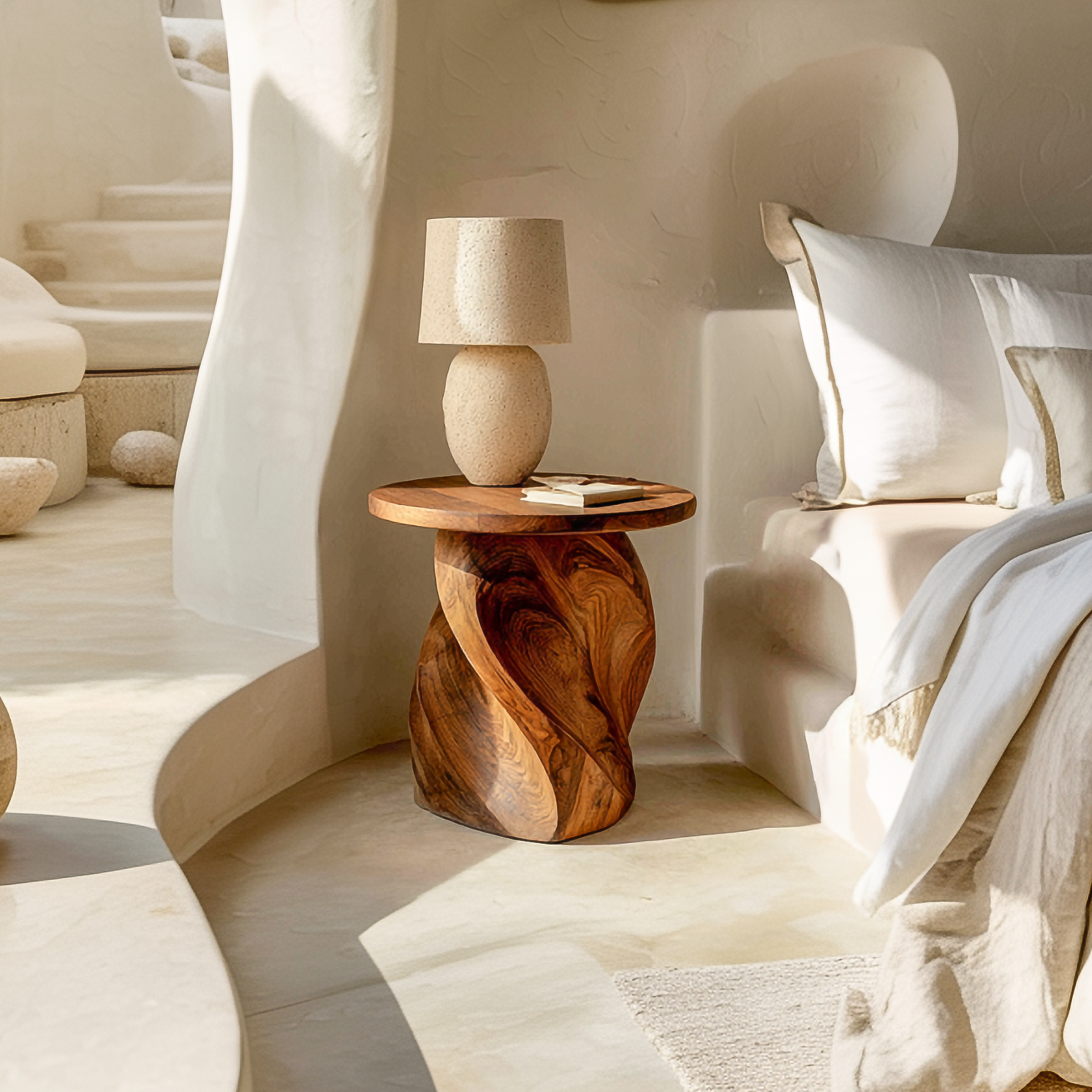 Mid Century Sculptural Nightstand For Bedroom And Living Room SINLSABT230