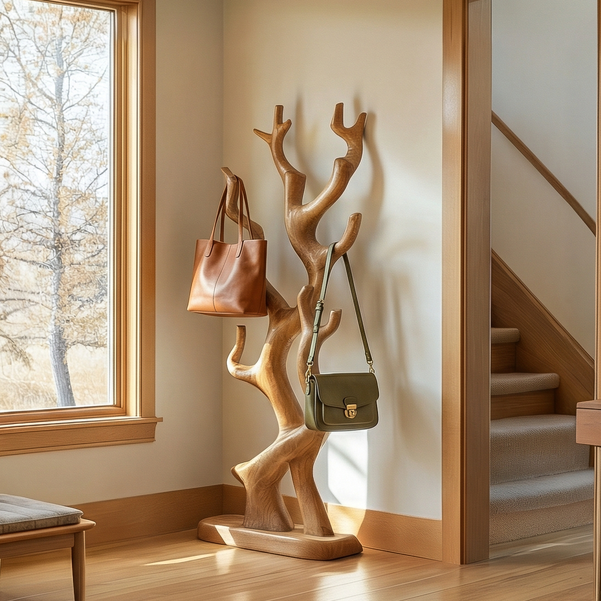 Rustic Tree Inspired Coat Stand For Entryway And Hallway Space SINLSATCR097