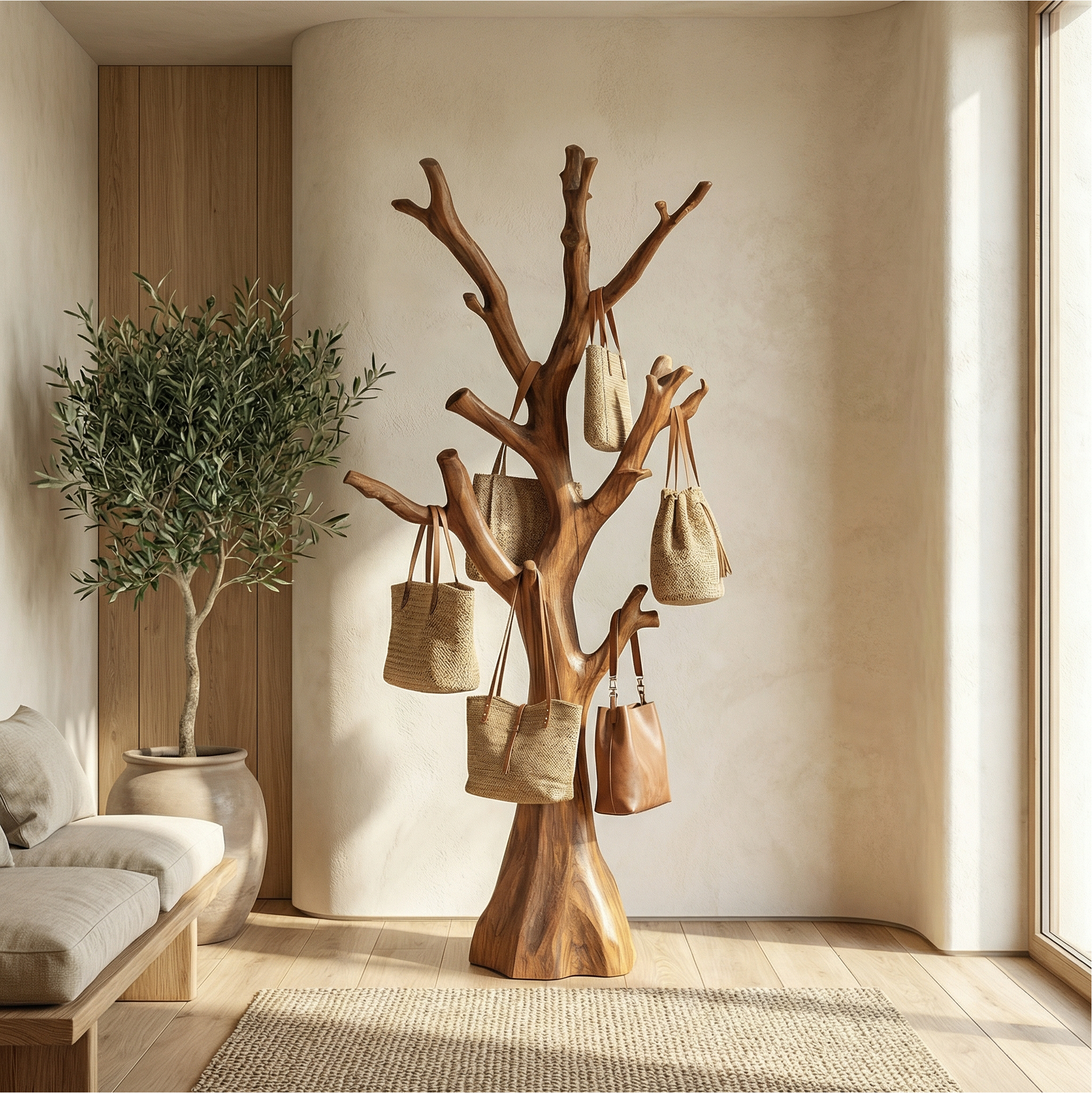 Rustic Tree Form Coat Stand For Hallway And Living Room SINLSATCR100