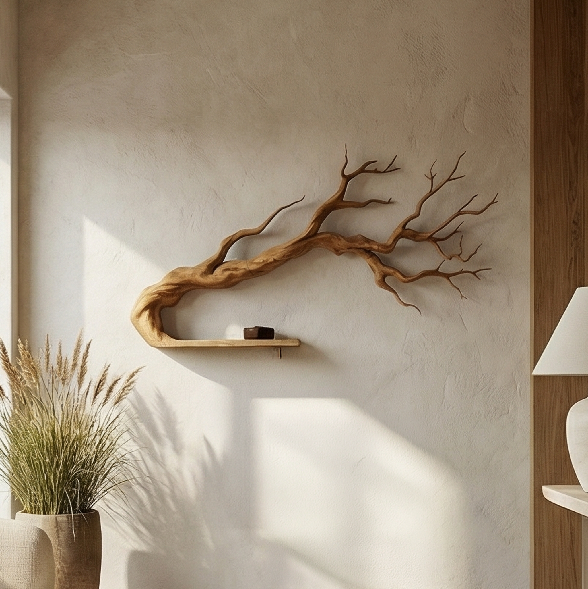 Rustic Tree Inspired Floating Shelf For Bedroom And Lounge Space SINLSATB702