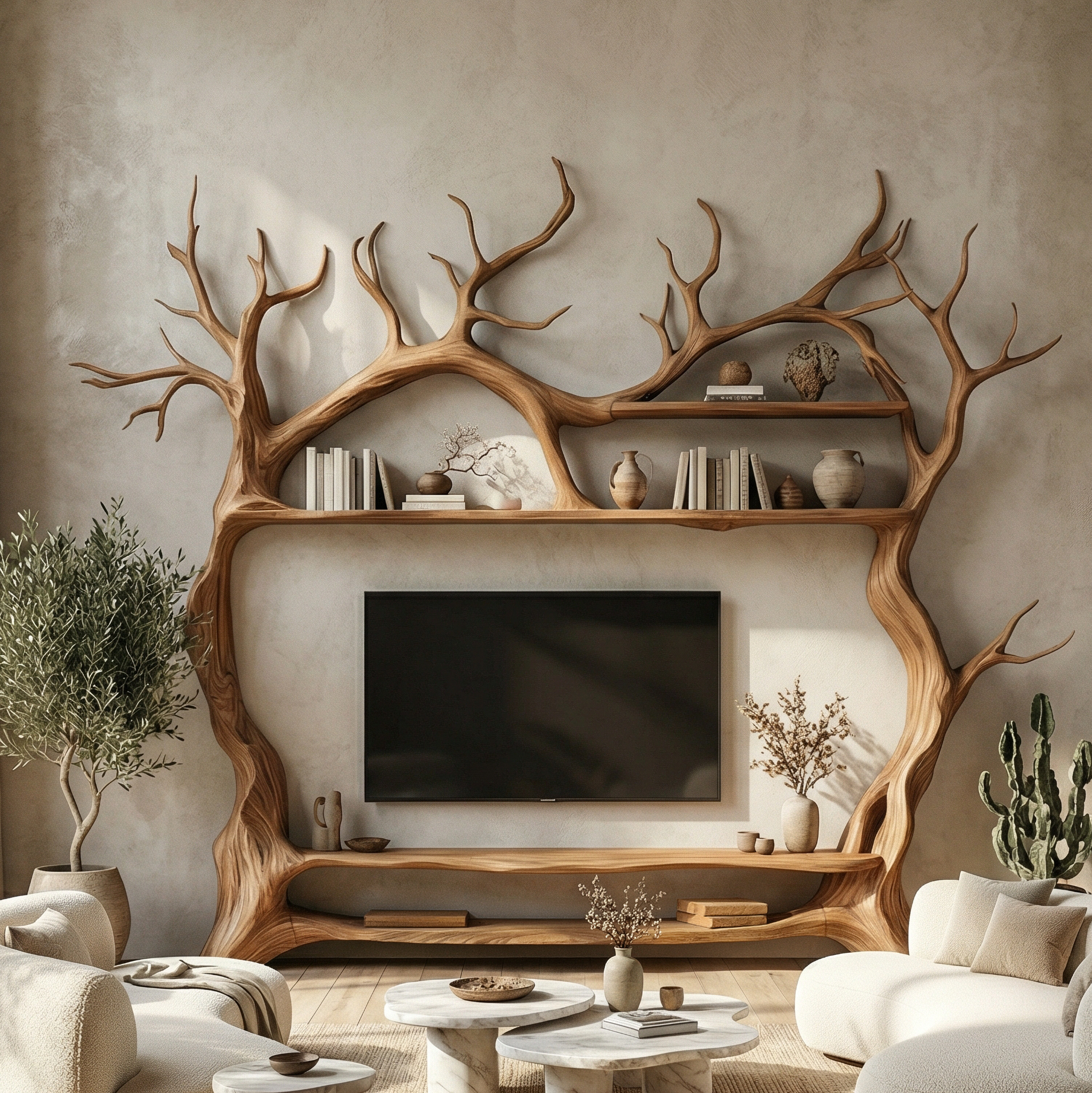 Rustic Decorative Tree TV Stand For Living Room And Lounge Interior SINLSATB706