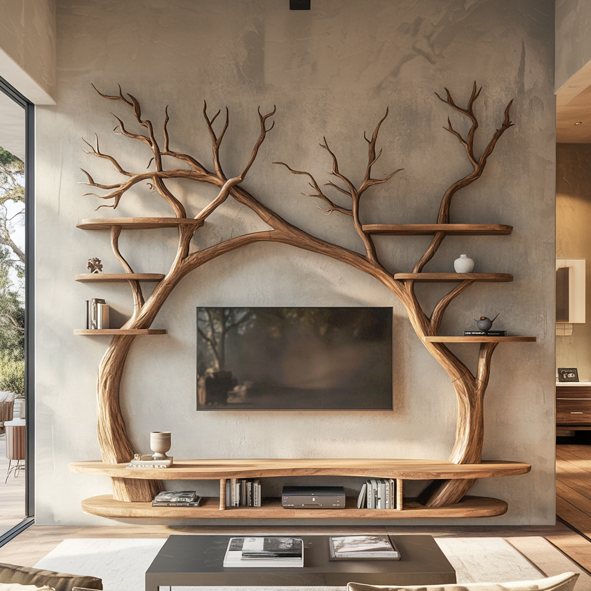 Modern Sculptural Tree TV Wall Unit For Living Room And Interior Decor SINLSATB701