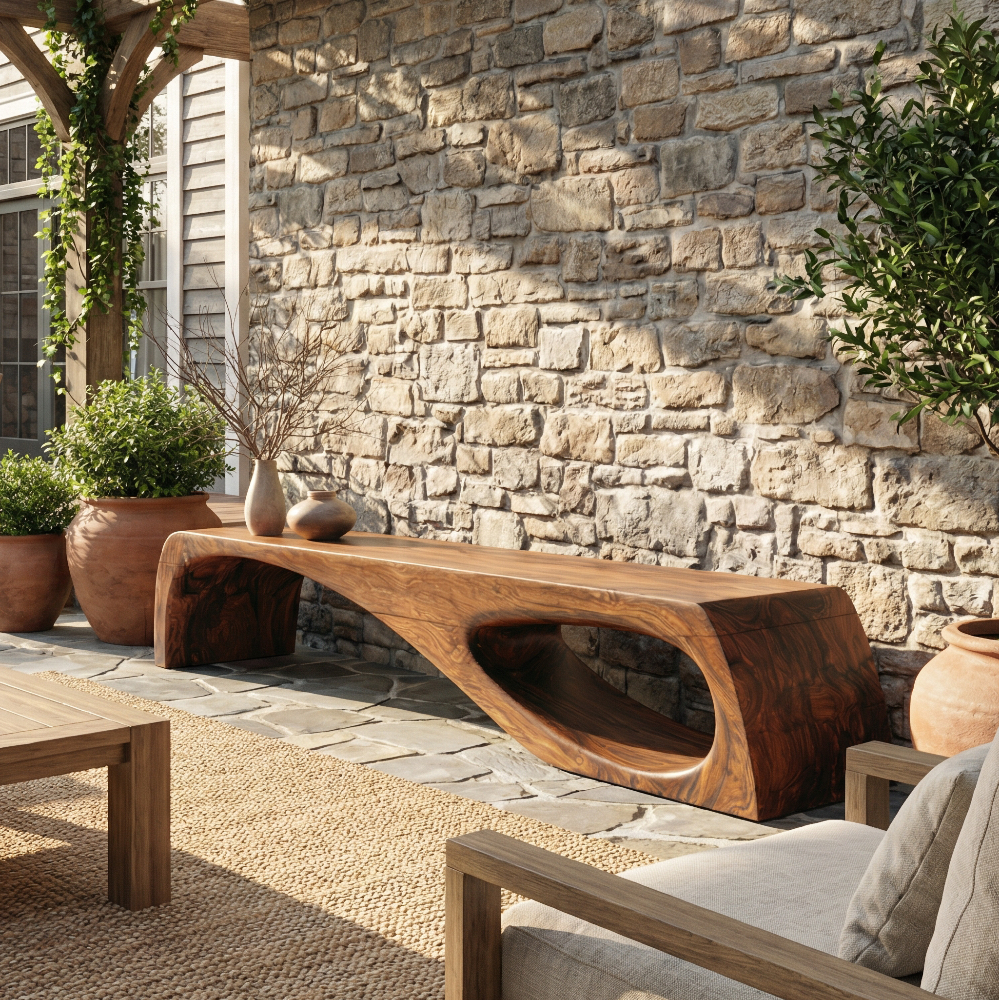 Modern Organic Garden Bench For Patio And Backyard Space SINLSARS087