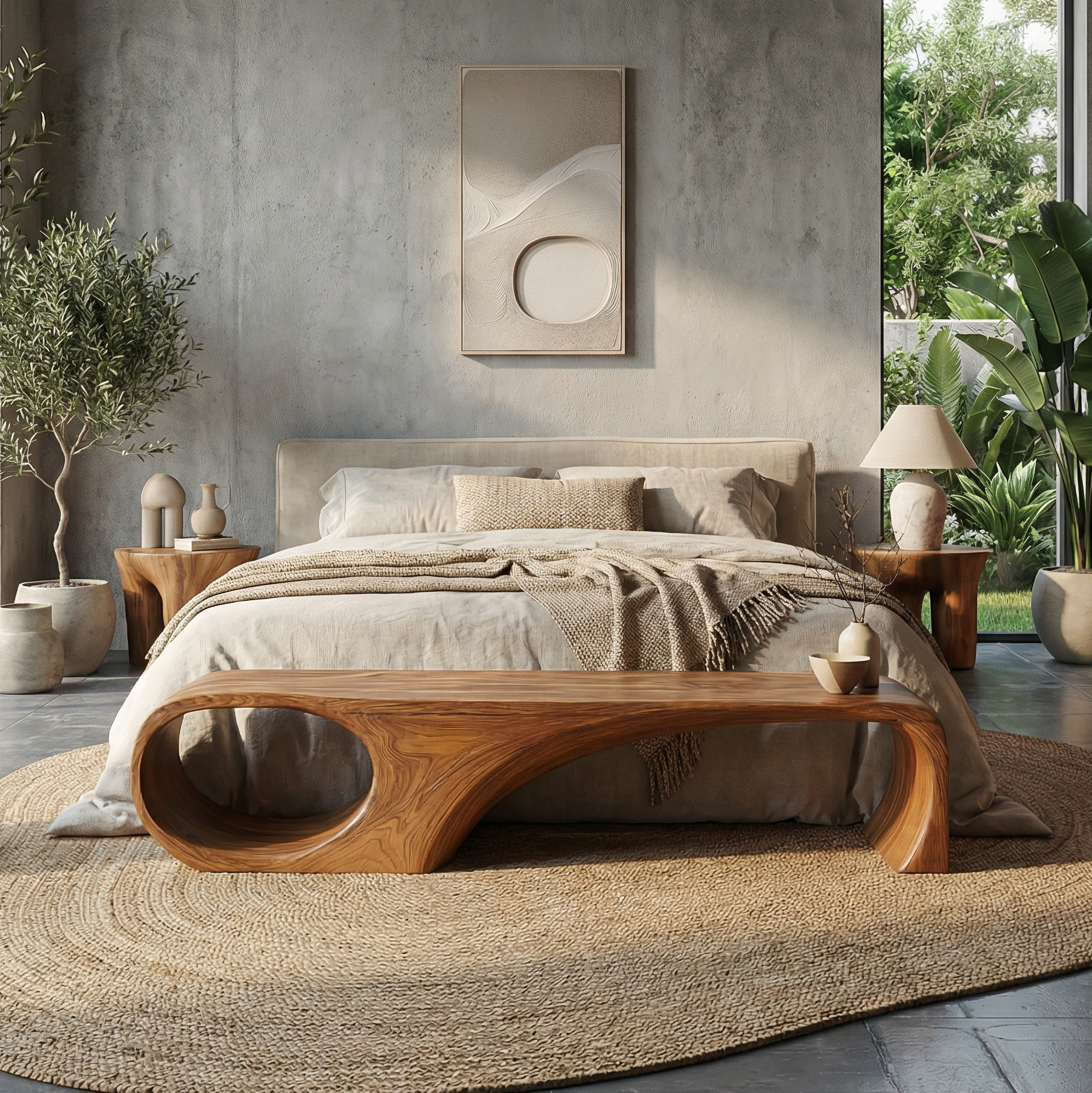 Modern Sculptural End Of Bed Bench For Bedroom And Interior Decor SINLSARS086