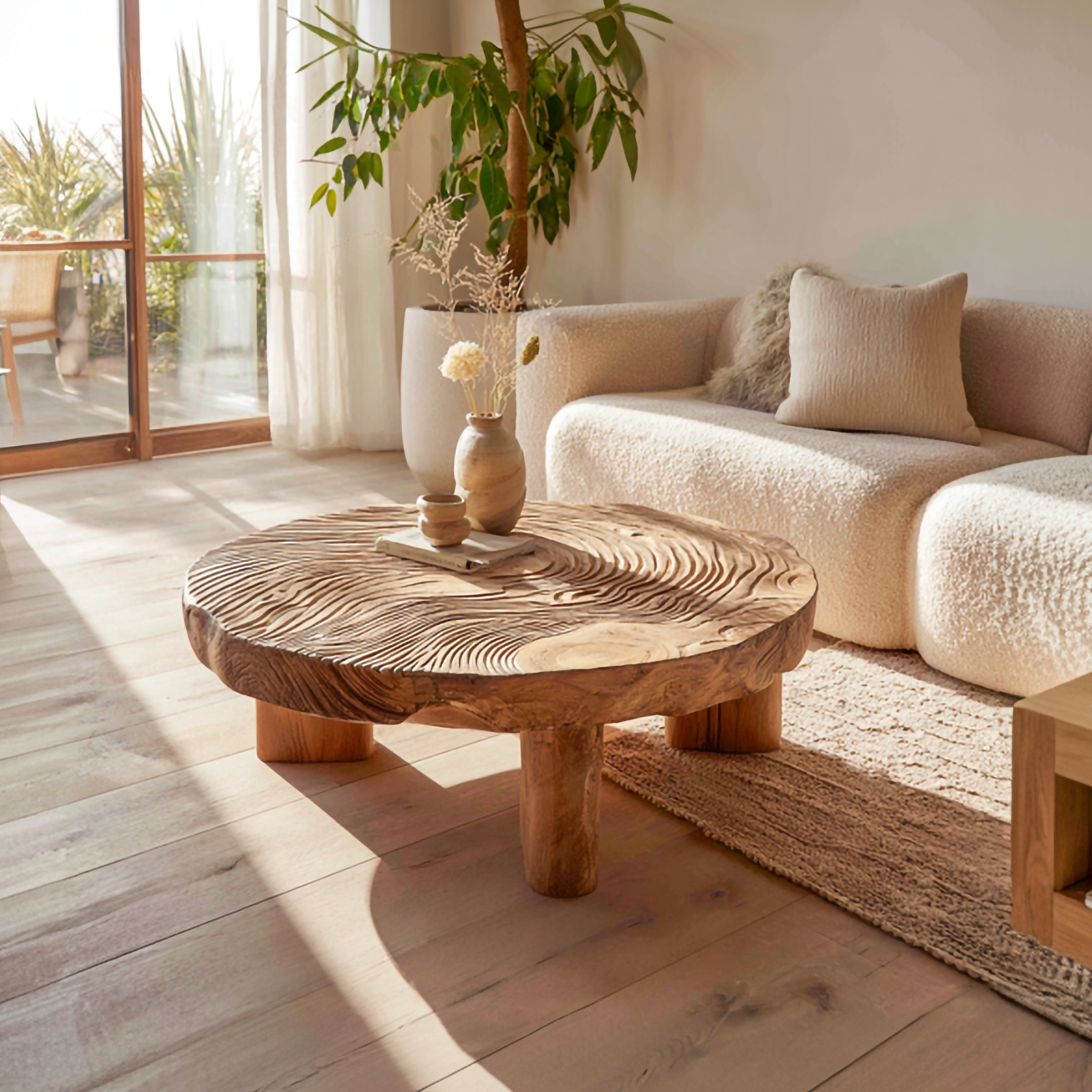 Textured Solid Wood Coffee Table Living Room SINLSACF277