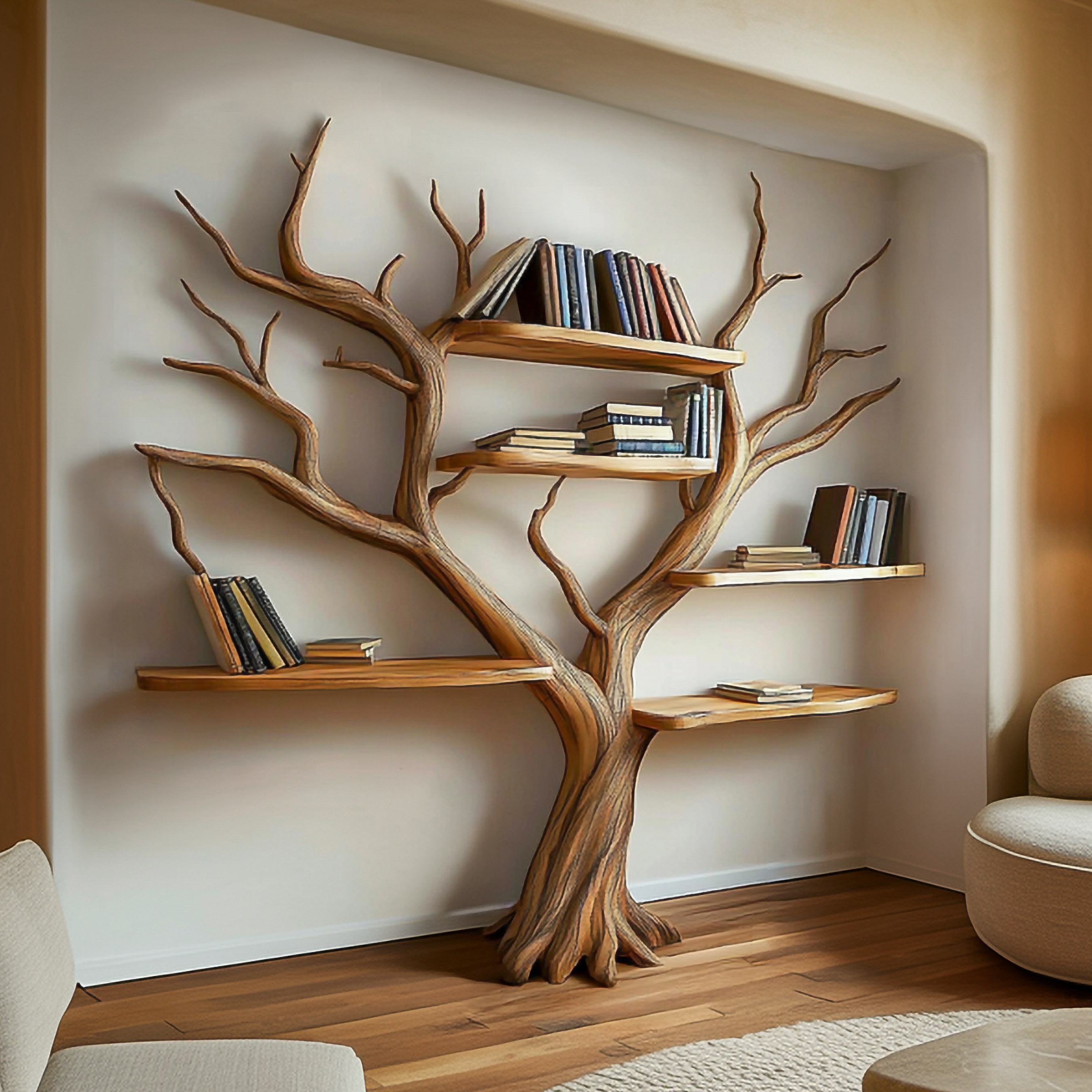 Rustic Sculptural Tree Bookshelf Living Room Interior Statement Display SINLSATB641