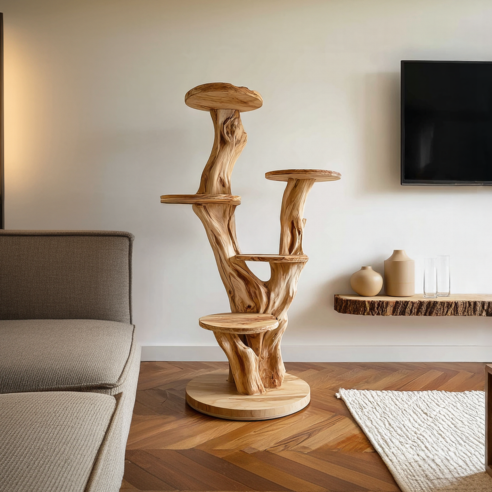 Rustic Cat Sculptural Tree Tower Living Room Or Contemporary Home SINLSATT117