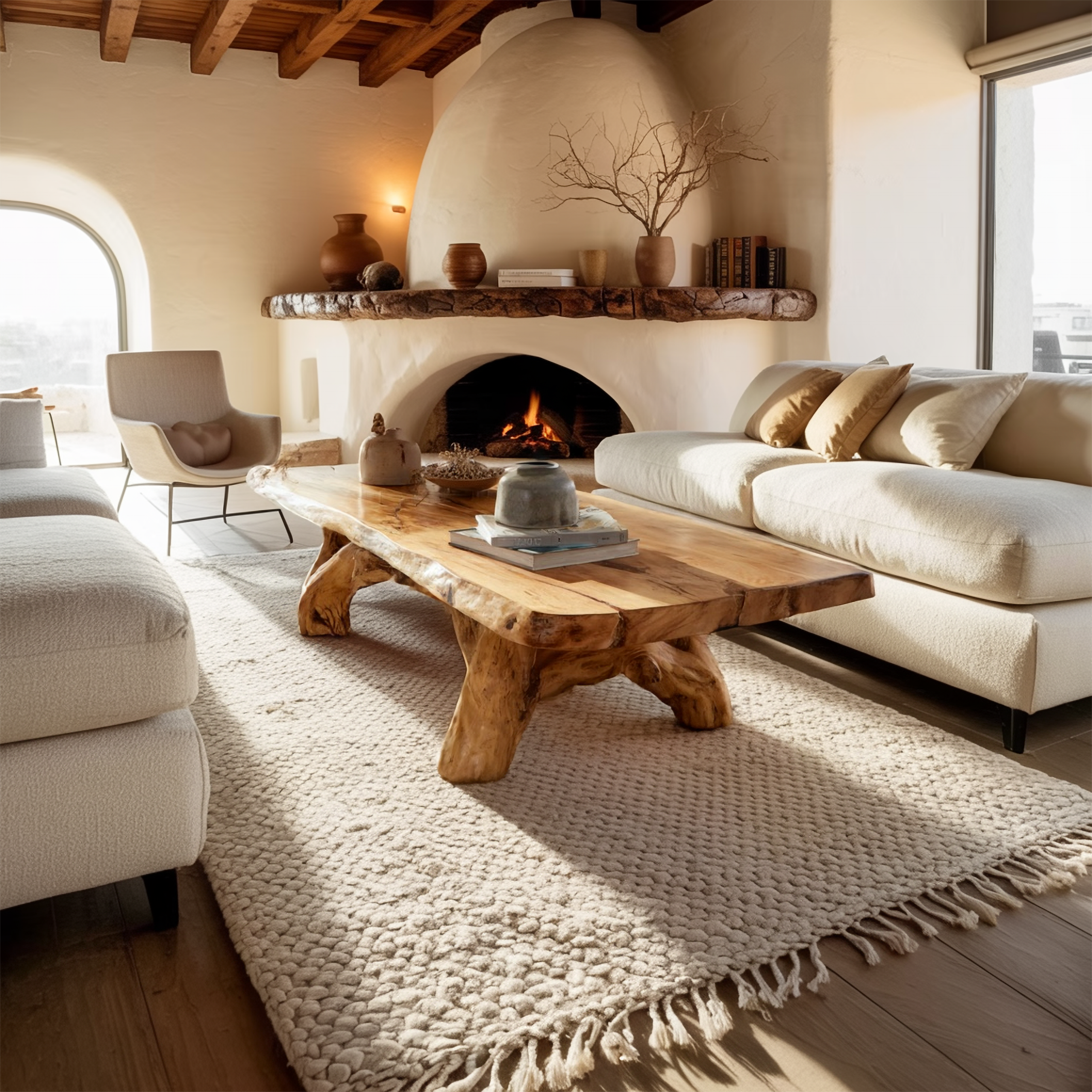 Organic Rustic Solid Wood Coffee Table Earthy Living Room Interior SINLSACF288