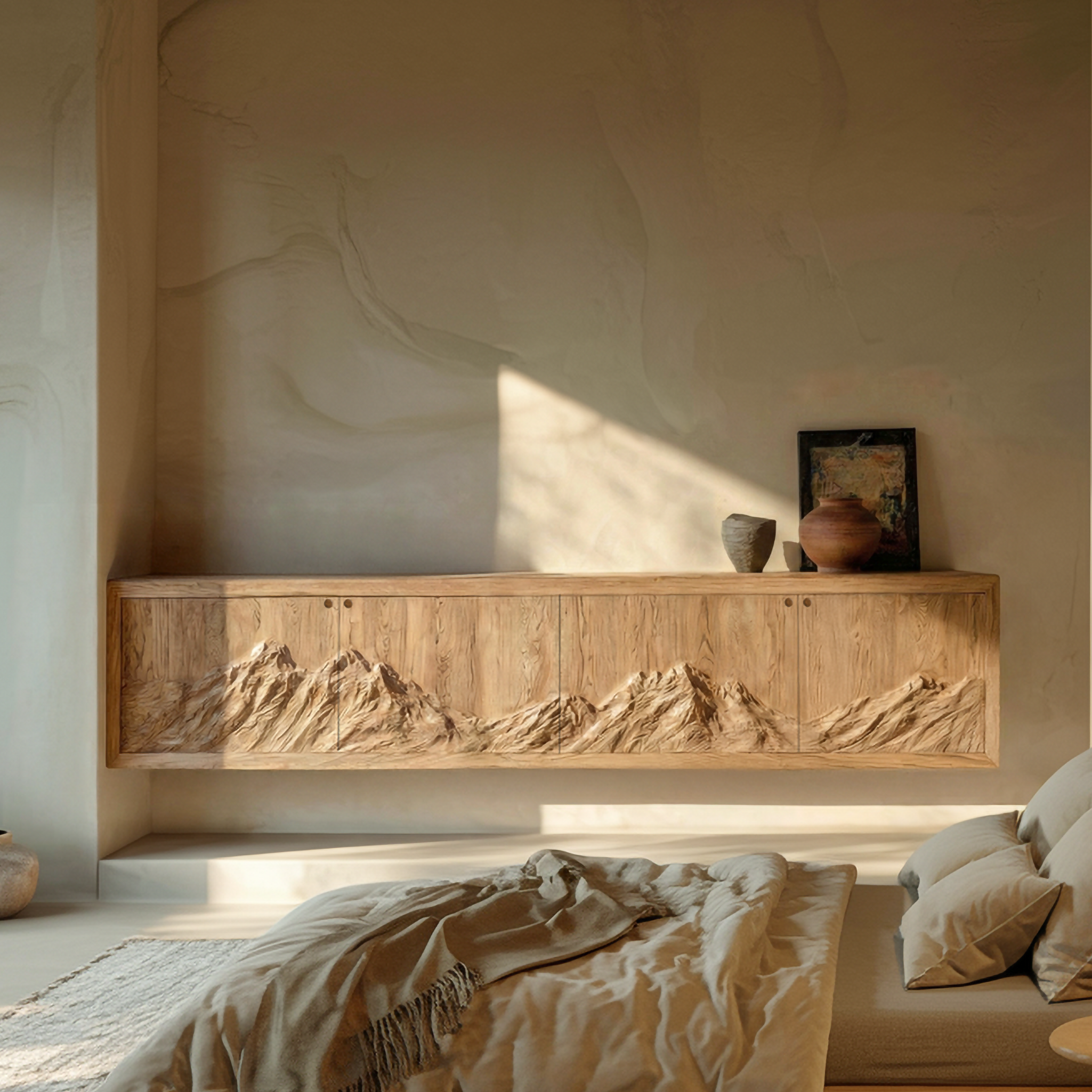 Rustic Mountain Carved Sideboard Console For Living Room SINLSASC465