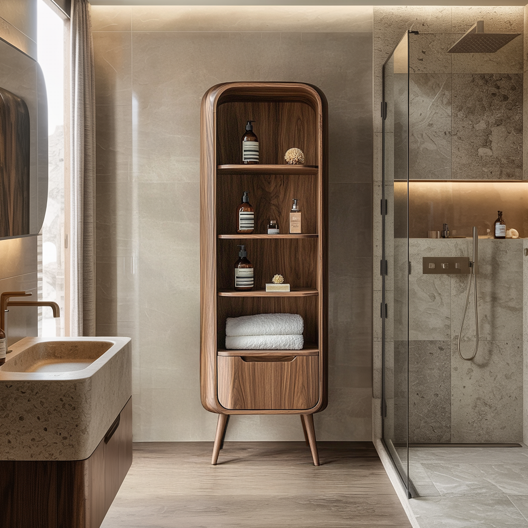 Luxury Sculptural Tall Cabinet For Bathroom Storage And Spa Interior SINLSABCT002