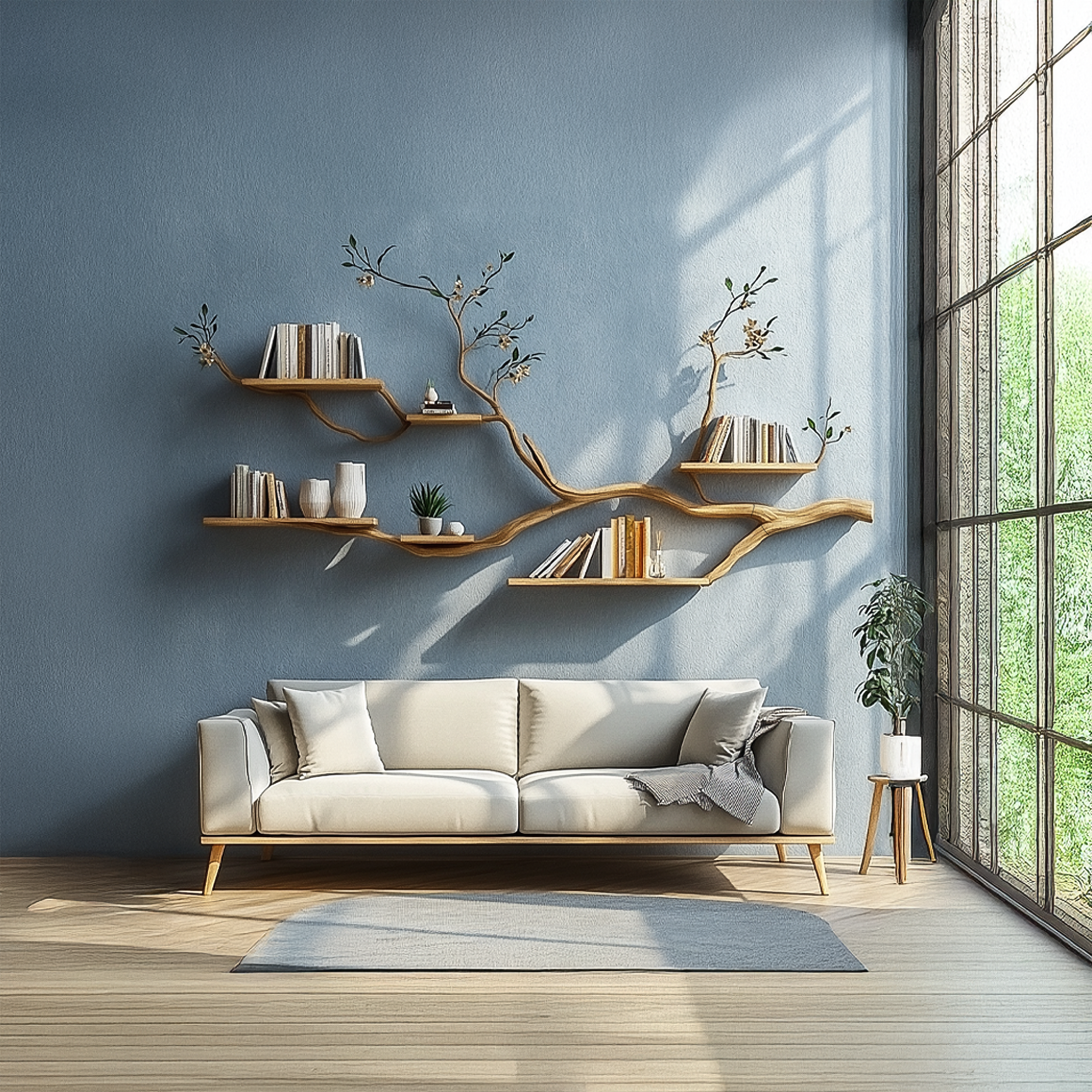 Rustic Tree Wall Display Shelf Natural Cozy Home SINLSATBS073