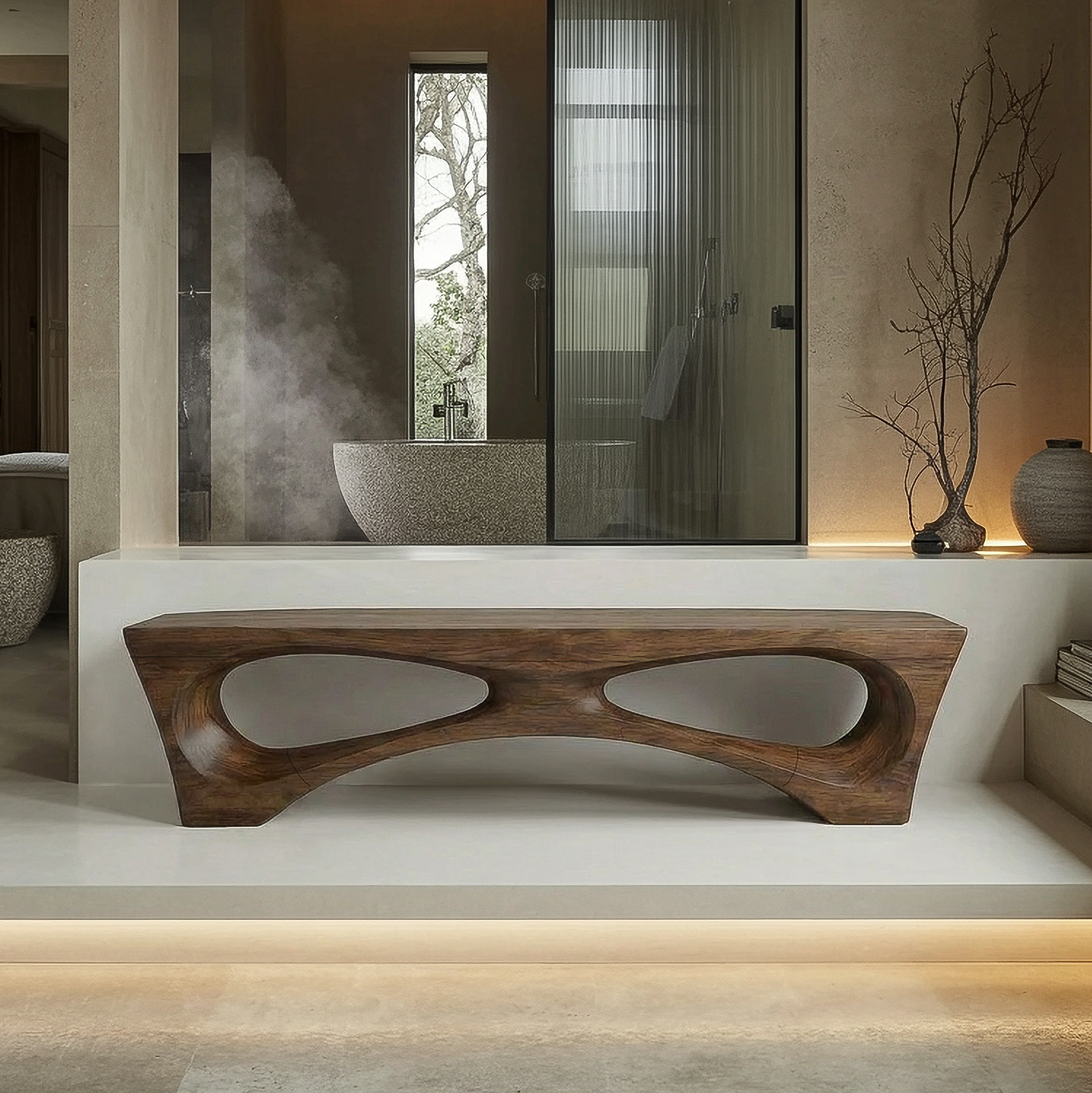 Rustic Organic Geometry Bench For Entryway And Living Room SINLSARS082