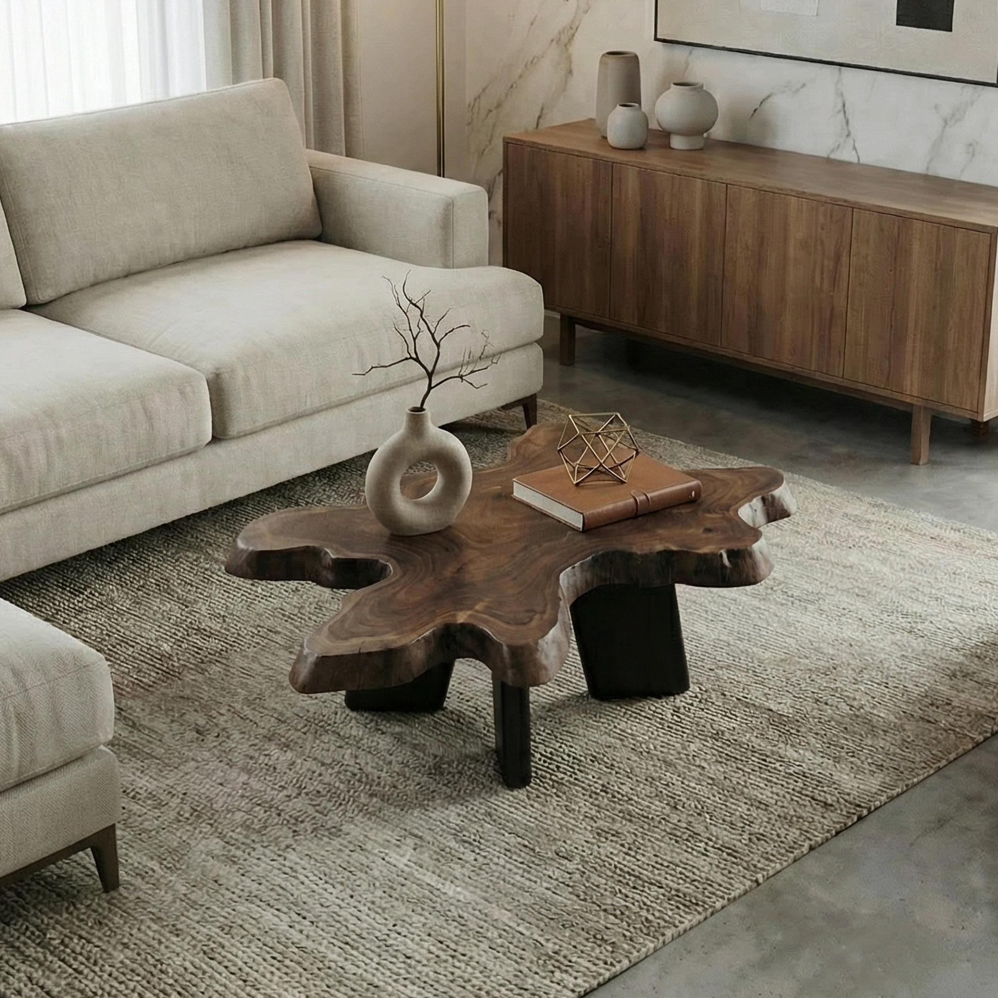 Rustic Natural Edge Coffee Table For Living Room SINLSACF346