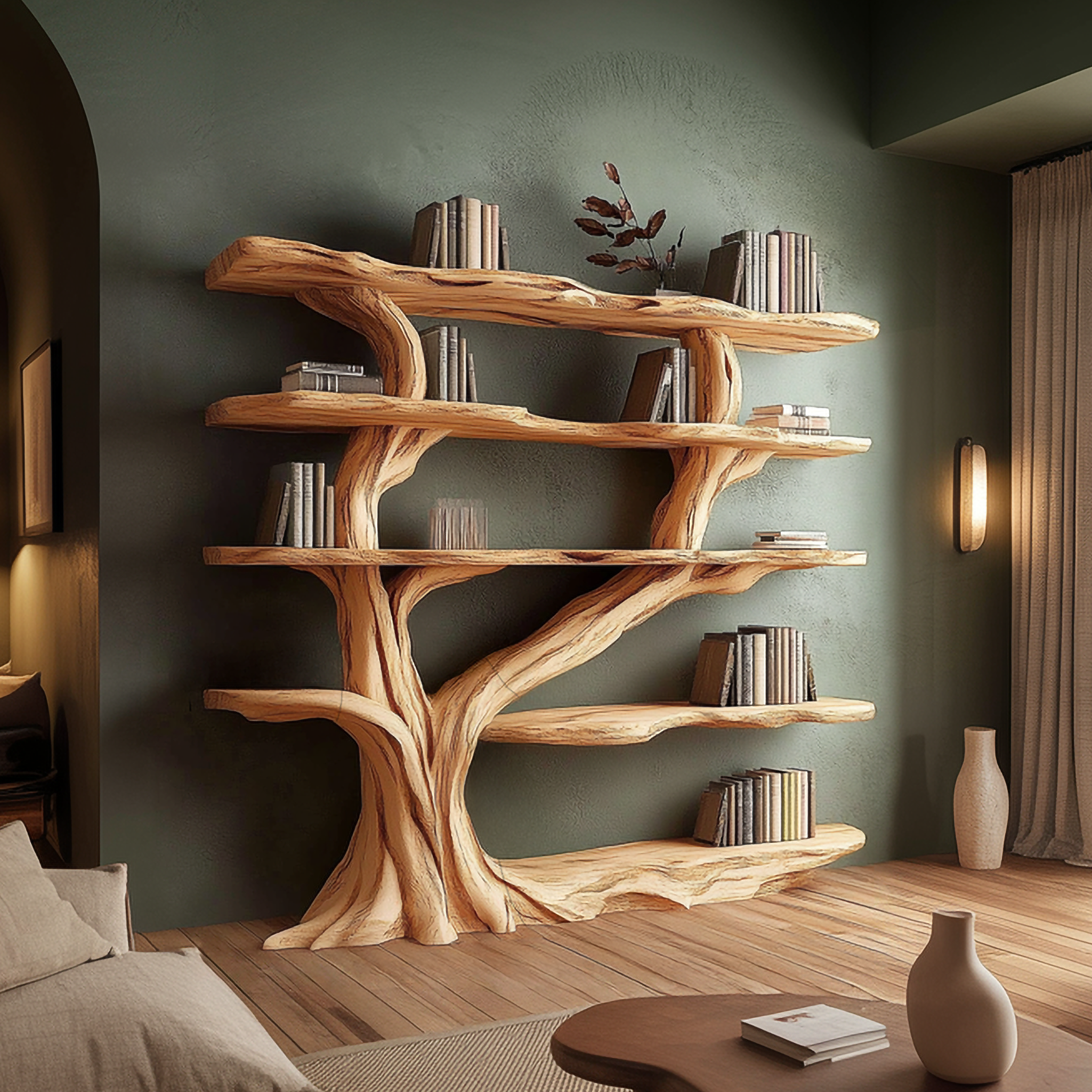 Rustic Organic Tree Bookshelf  Living Room Interior Sculptural Storage SINLSATB661