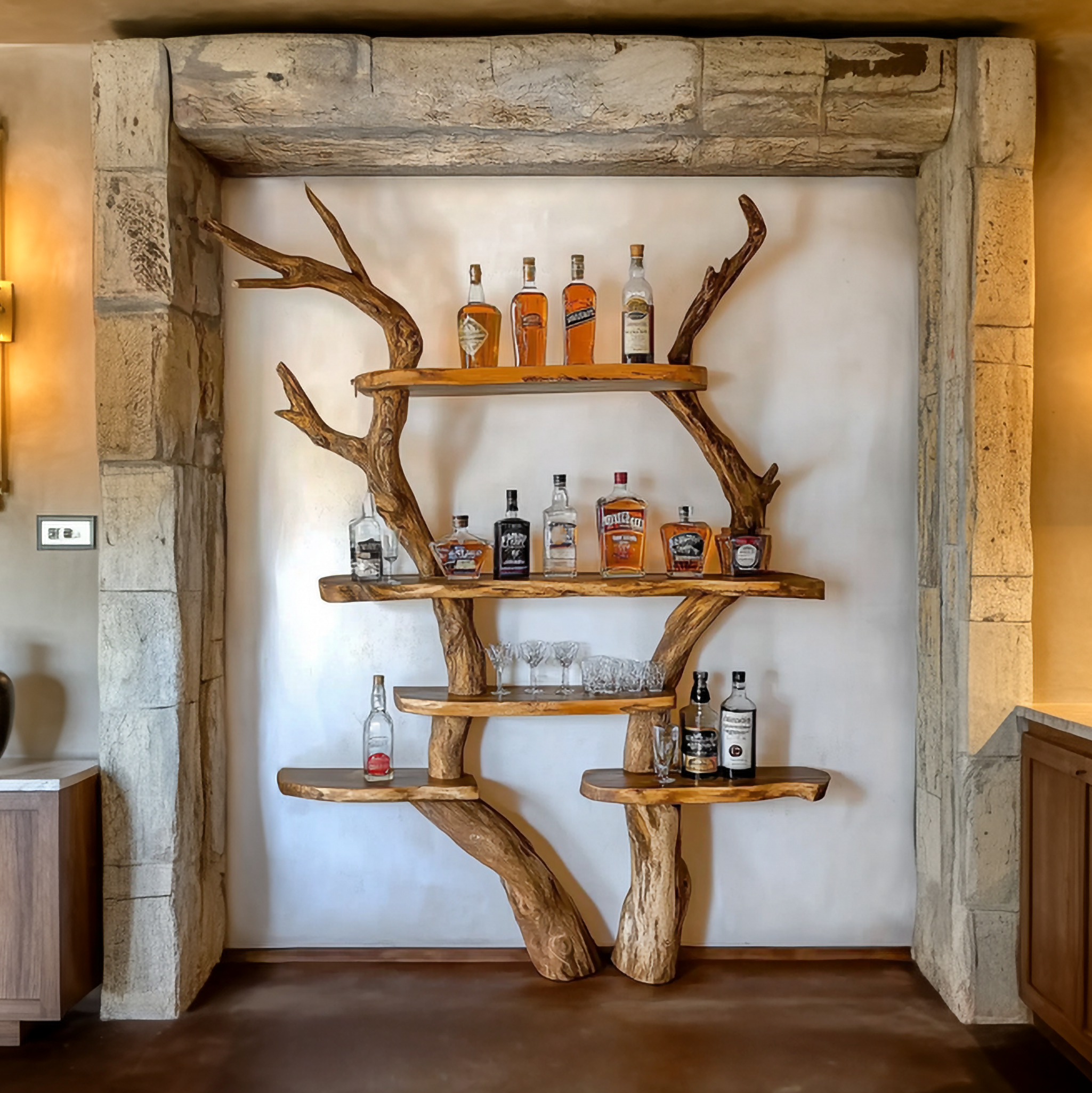 Rustic Bar Tree Shelf Living Room And Home Bar SINLSATB694