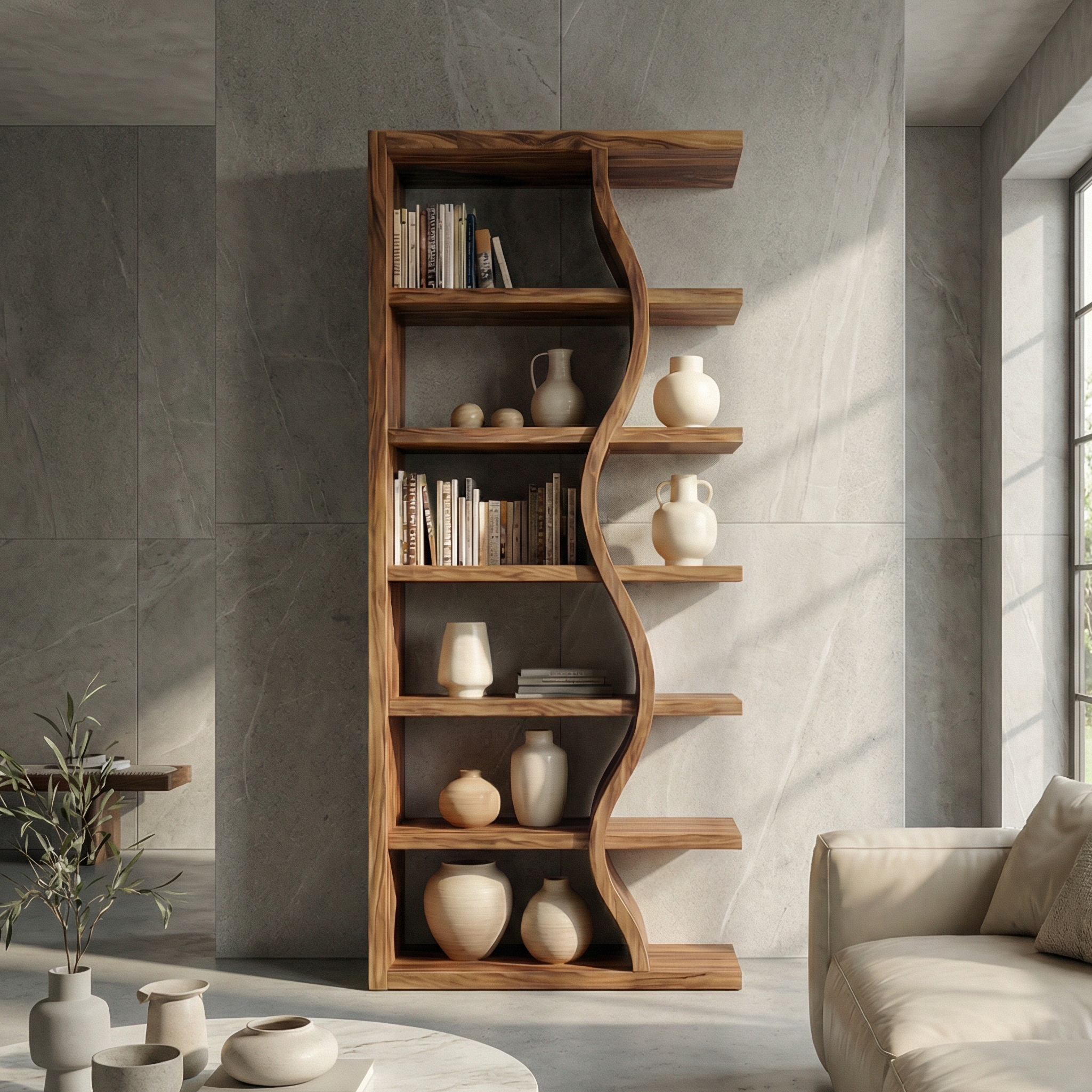 Rustic Wave Bookshelf For Living Room And Studio SINLSASC480
