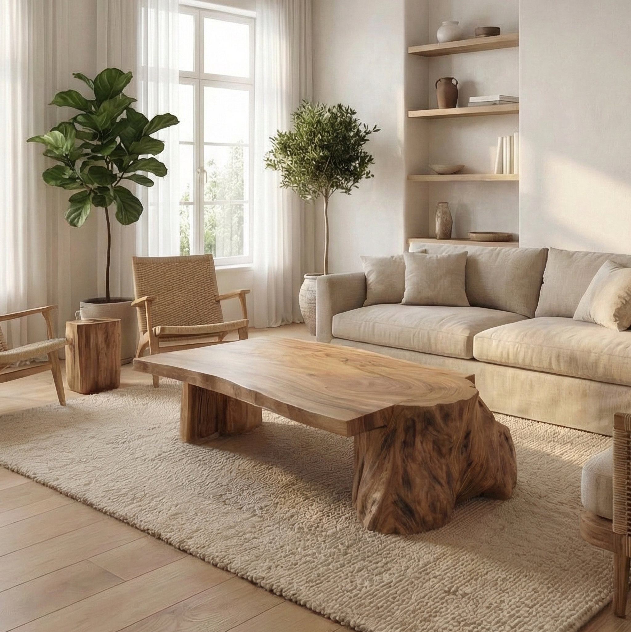 Natural Live Edge Wood Coffee Table Rustic Living Room SINLSACF326