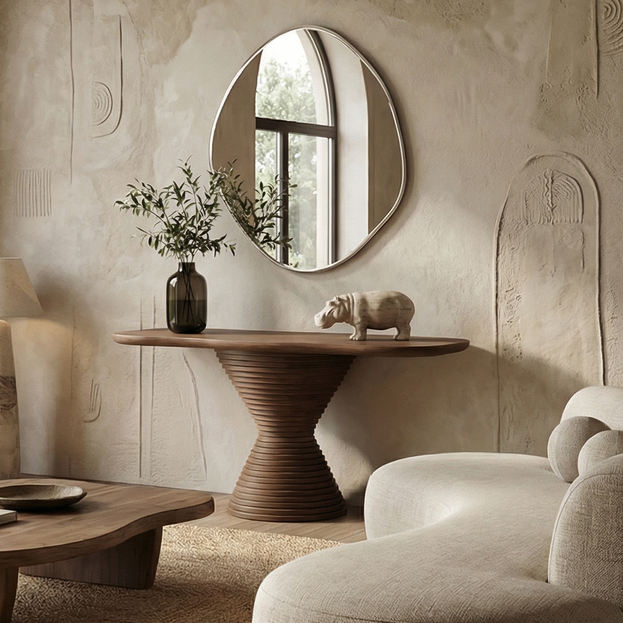 Modern Round Pedestal Console Table Solid Wood Living Room SINLSACS529