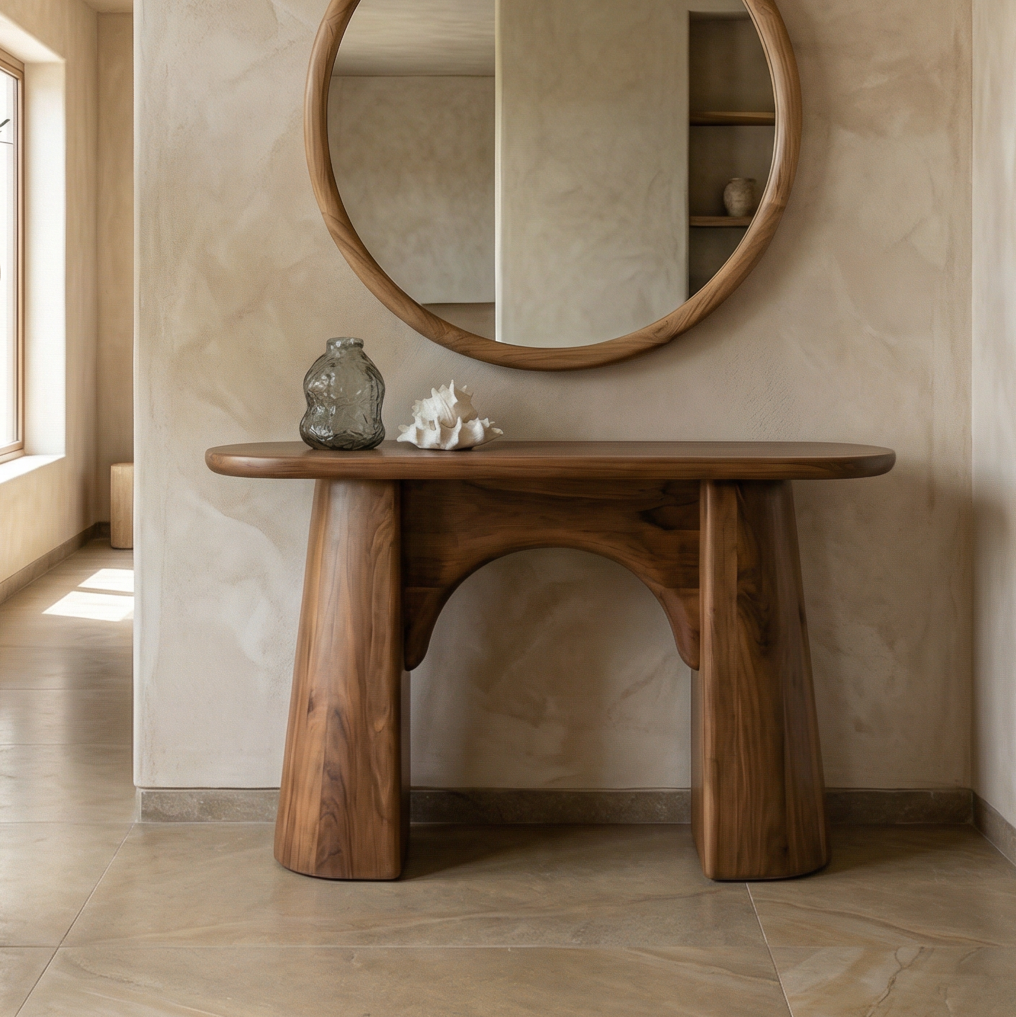 Organic Minimalist Console Table Solid Wood Living Room SINLSACS521