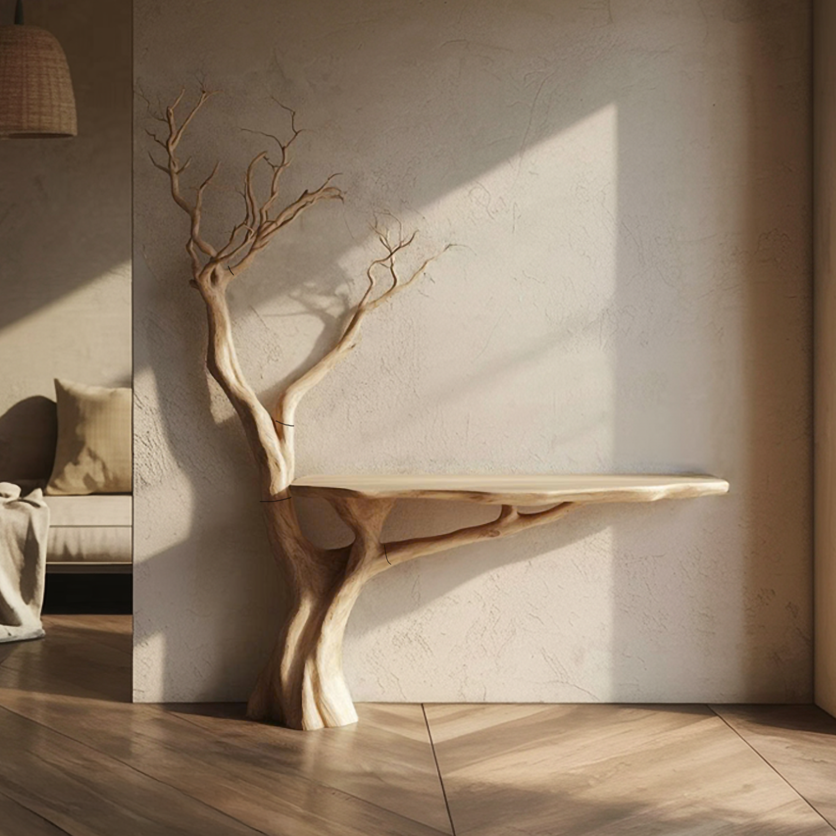 Rustic Console Table Sculpted Wood Tree Hallway Entrance SINLSACS392