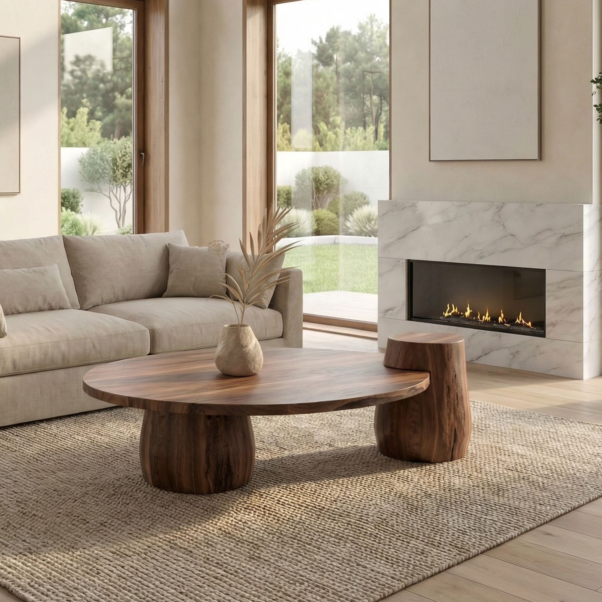 Rustic Coffee Table Sculptural Base Living Room SINLSACF328