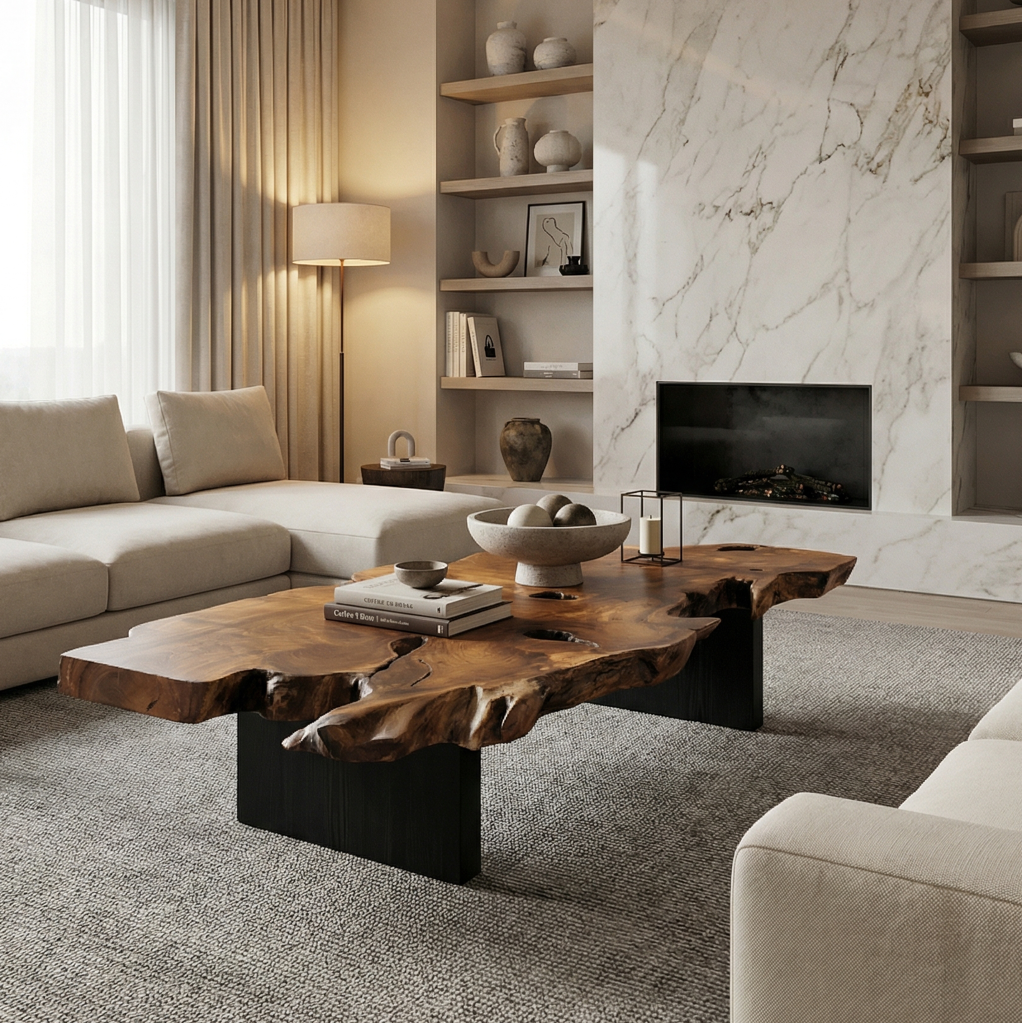 Rustic Live Edge Wood Coffee Table For Living Room SINLSACF347