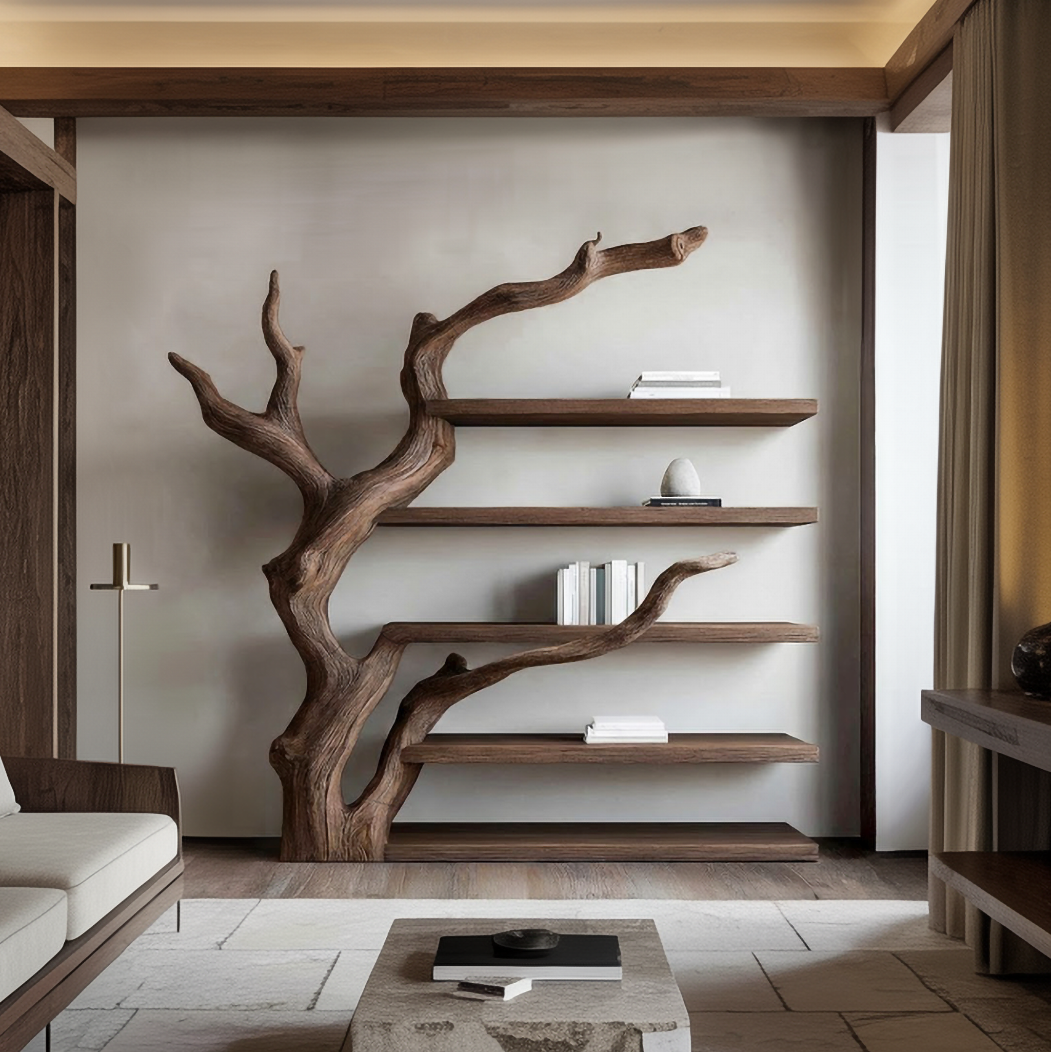 Rustic Tree Inspired Wall Shelf For Living Room And Study Room SINLSATB696