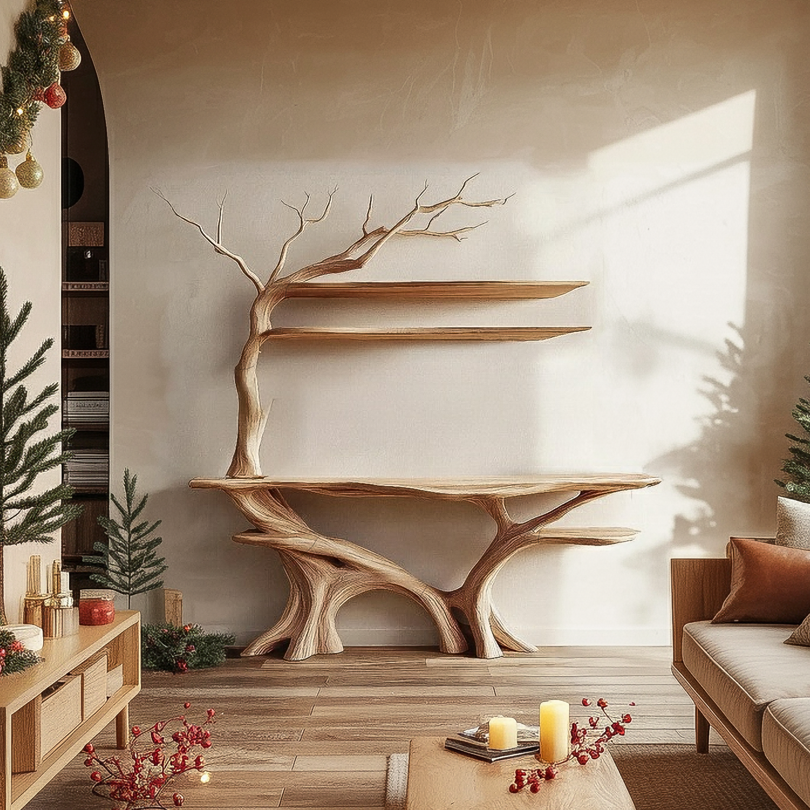 Rustic Tree Console Table Christmas Entryway Holiday Display SINLSACS388